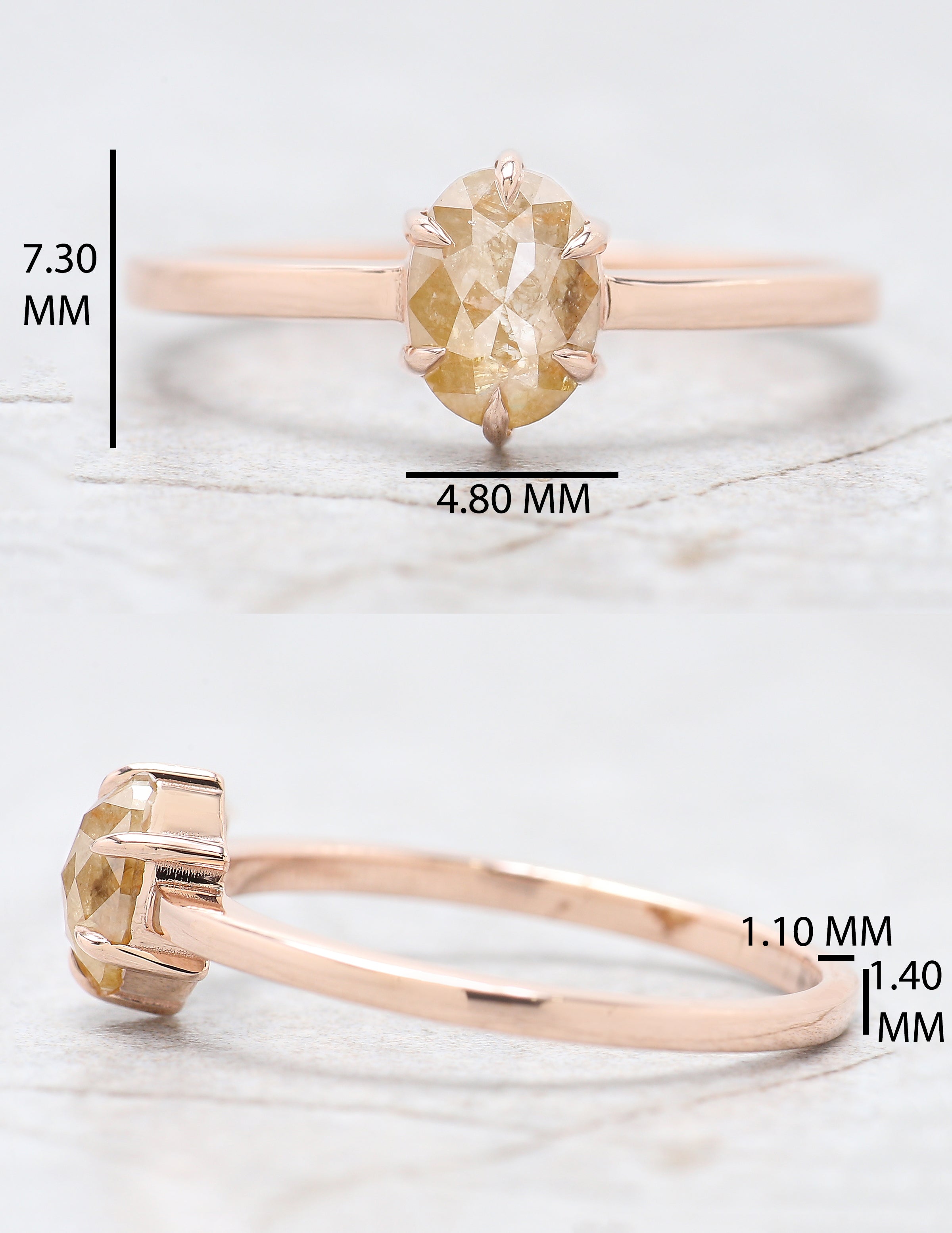 Oval Shape Yellow Color Diamond Ring 0.69 Ct 6.45 MM Oval Cut Diamond Ring 14K Solid Rose Gold Silver Engagement Ring Gift For Her QK2299