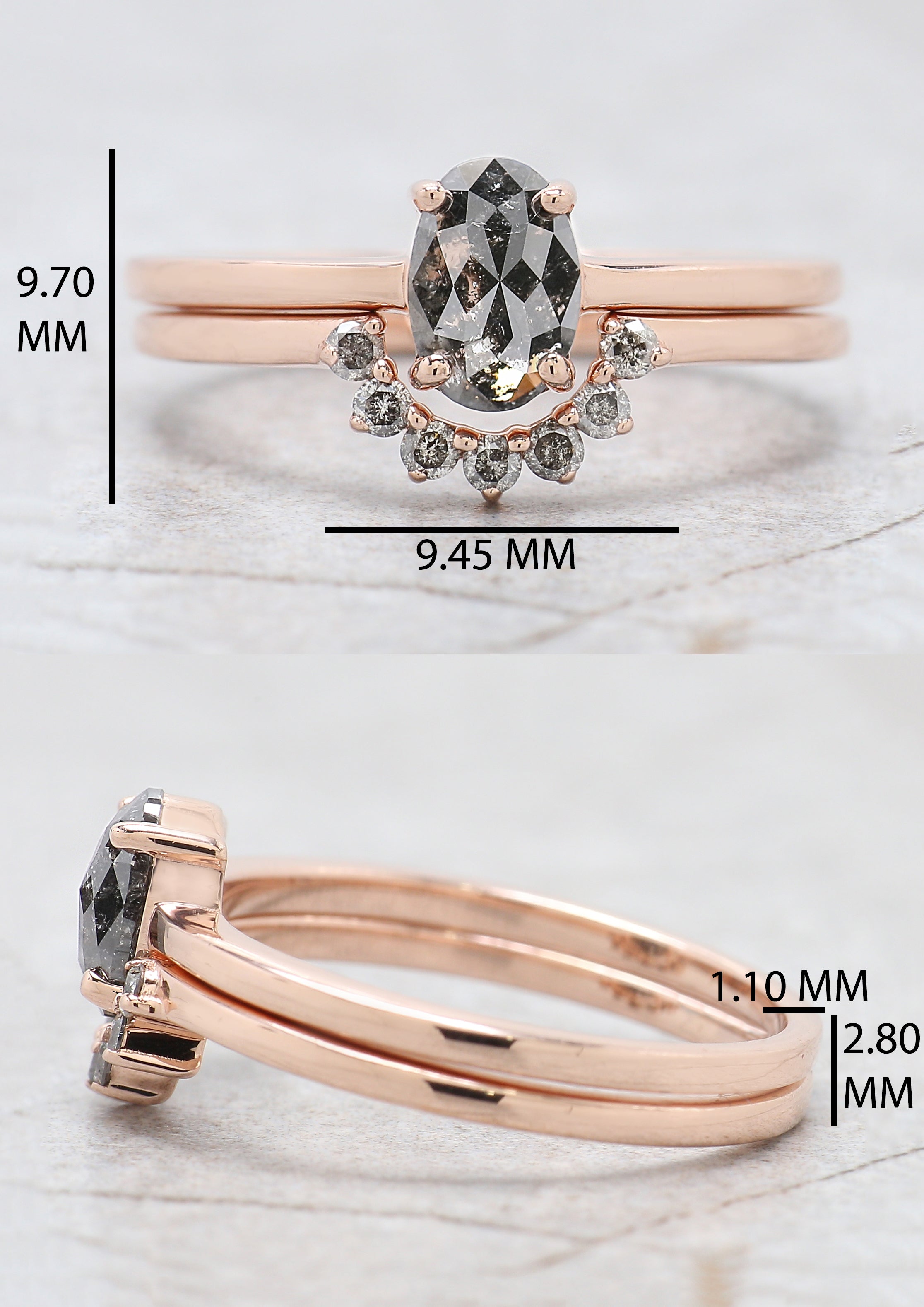 Oval Salt And Pepper Diamond Ring Engagement Wedding Gift Ring Set 14K Solid Rose White Yellow Gold Ring 0.66 CT QN9495