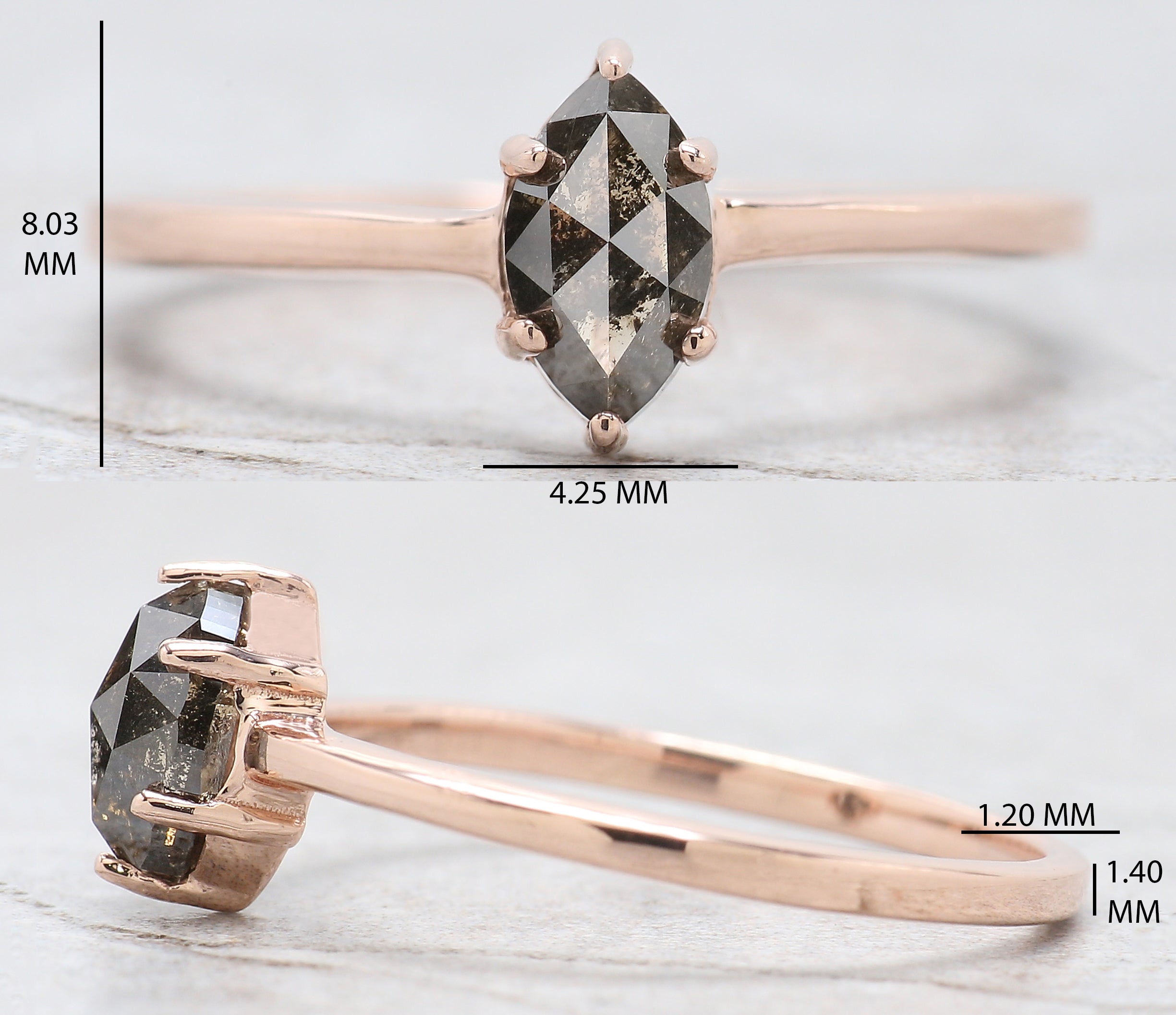 Marquise Salt And Pepper Diamond Ring 0.72 Ct 7.05 MM Marquise Diamond Ring 14K Solid Rose Gold Silver Engagement Ring Gift For Her QN9432