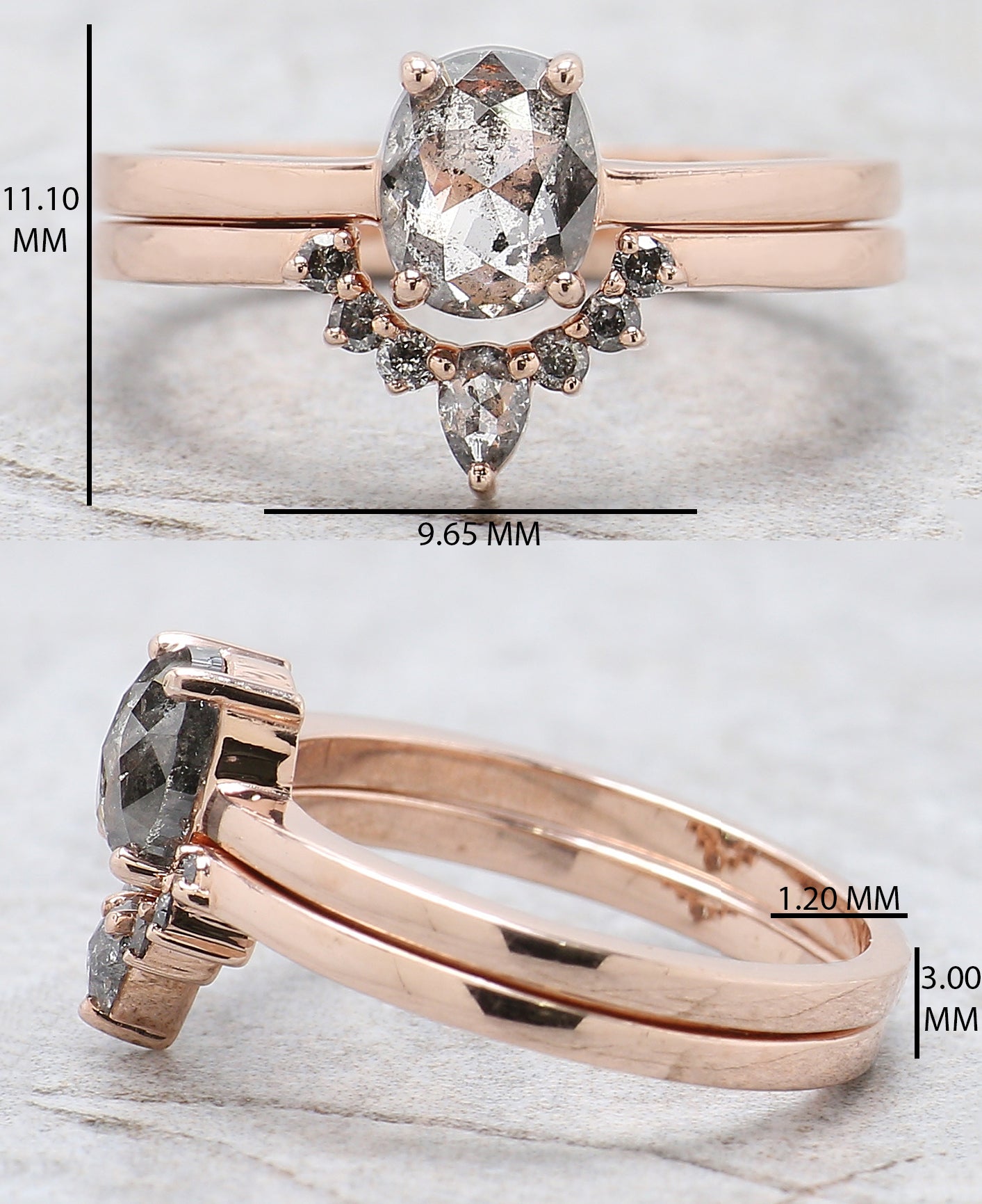 Oval Cut Salt And Pepper Diamond Ring 1.00 Ct 6.55 MM Oval Diamond Ring 14K Solid Rose Gold Silver Oval Engagement Ring Gift For Her QL761
