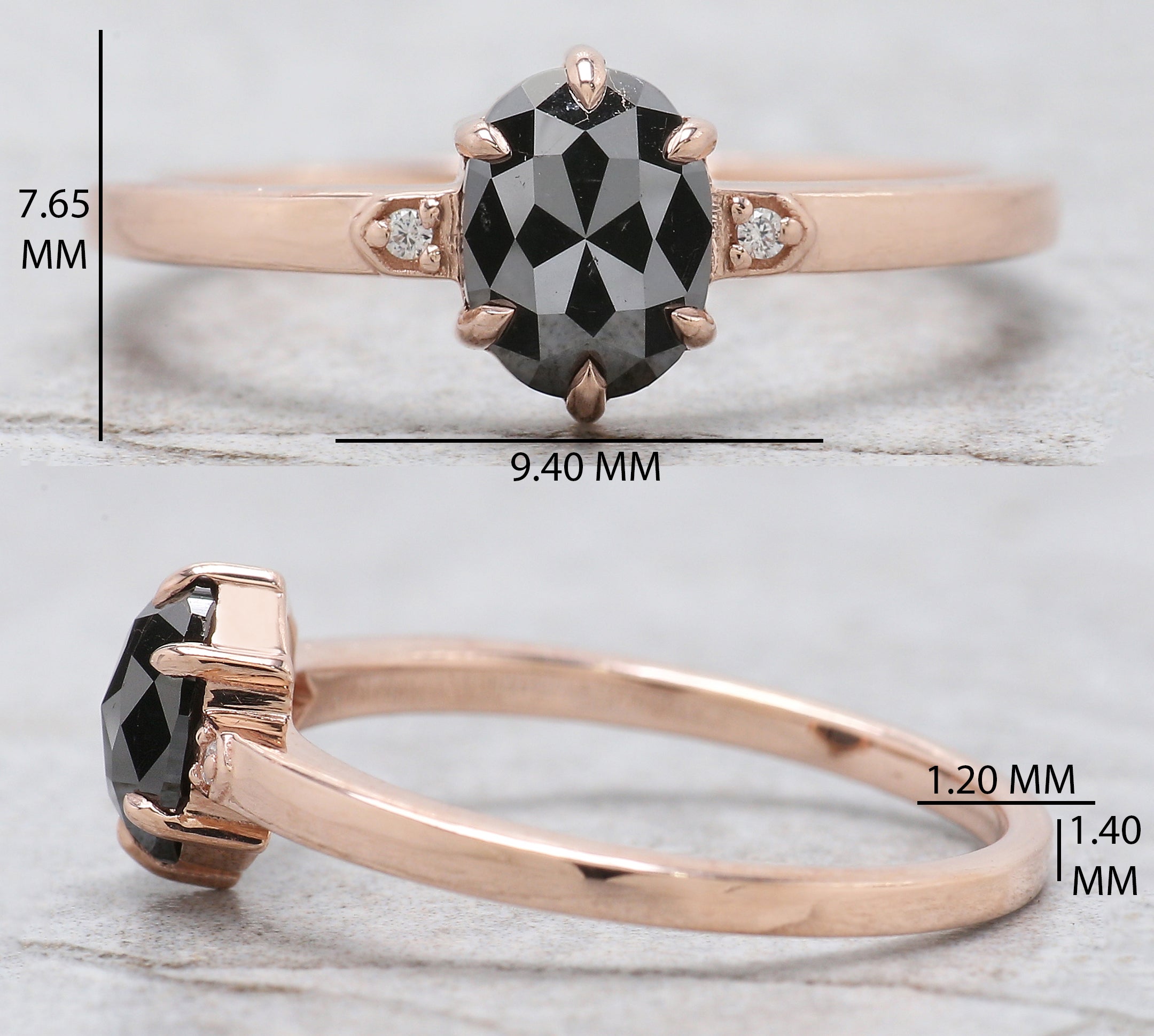 Oval Shape Black Color Diamond Ring 0.84 Ct 6.57 MM Oval Cut Diamond Ring 14K Solid Rose Gold Silver Engagement Ring Gift For Her QN1977