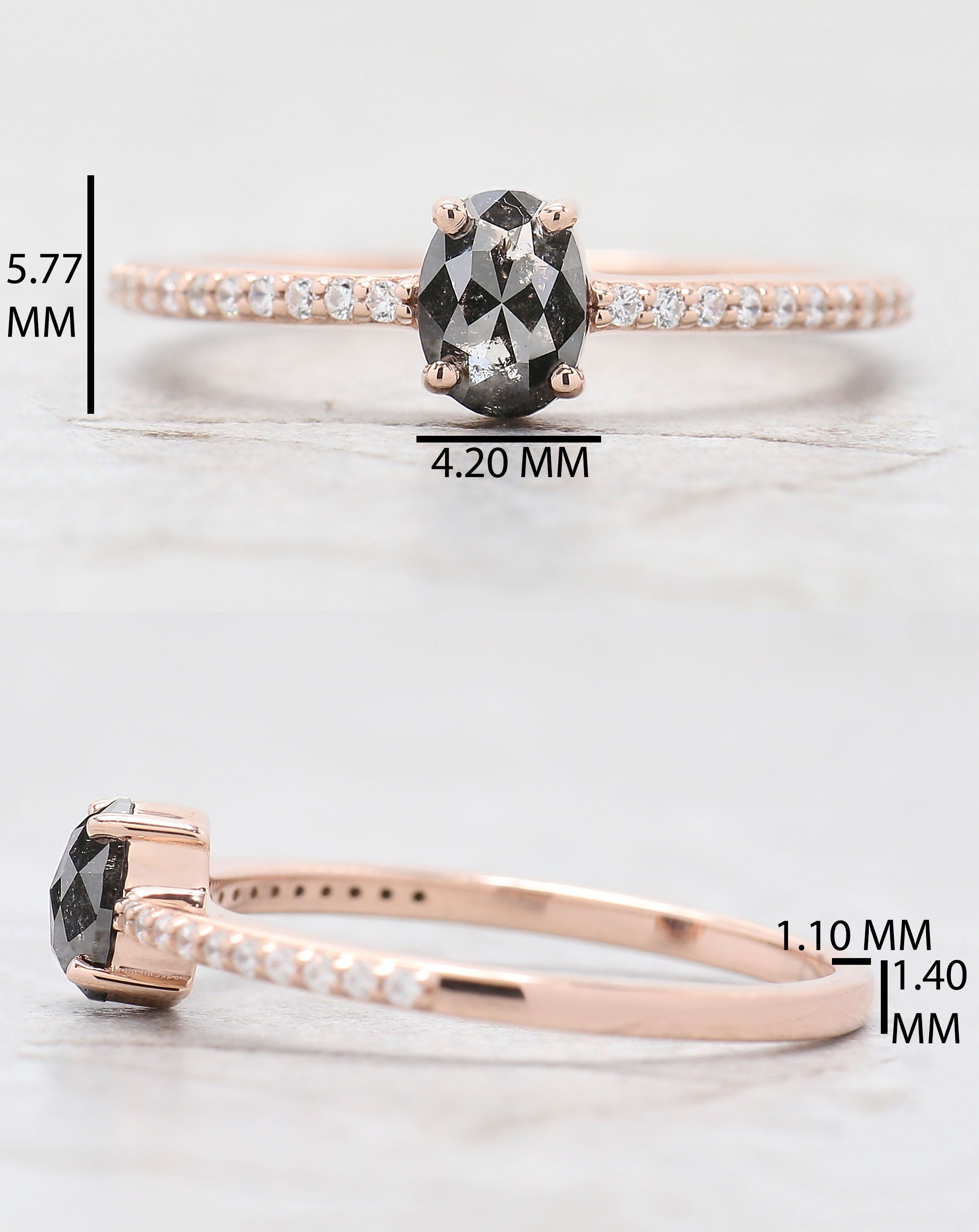 Oval Cut Salt And Pepper Diamond Ring 0.51 Ct 5.60 MM Oval Diamond Ring 14K Solid Rose Gold Silver Oval Engagement Ring Gift For Her QK2334