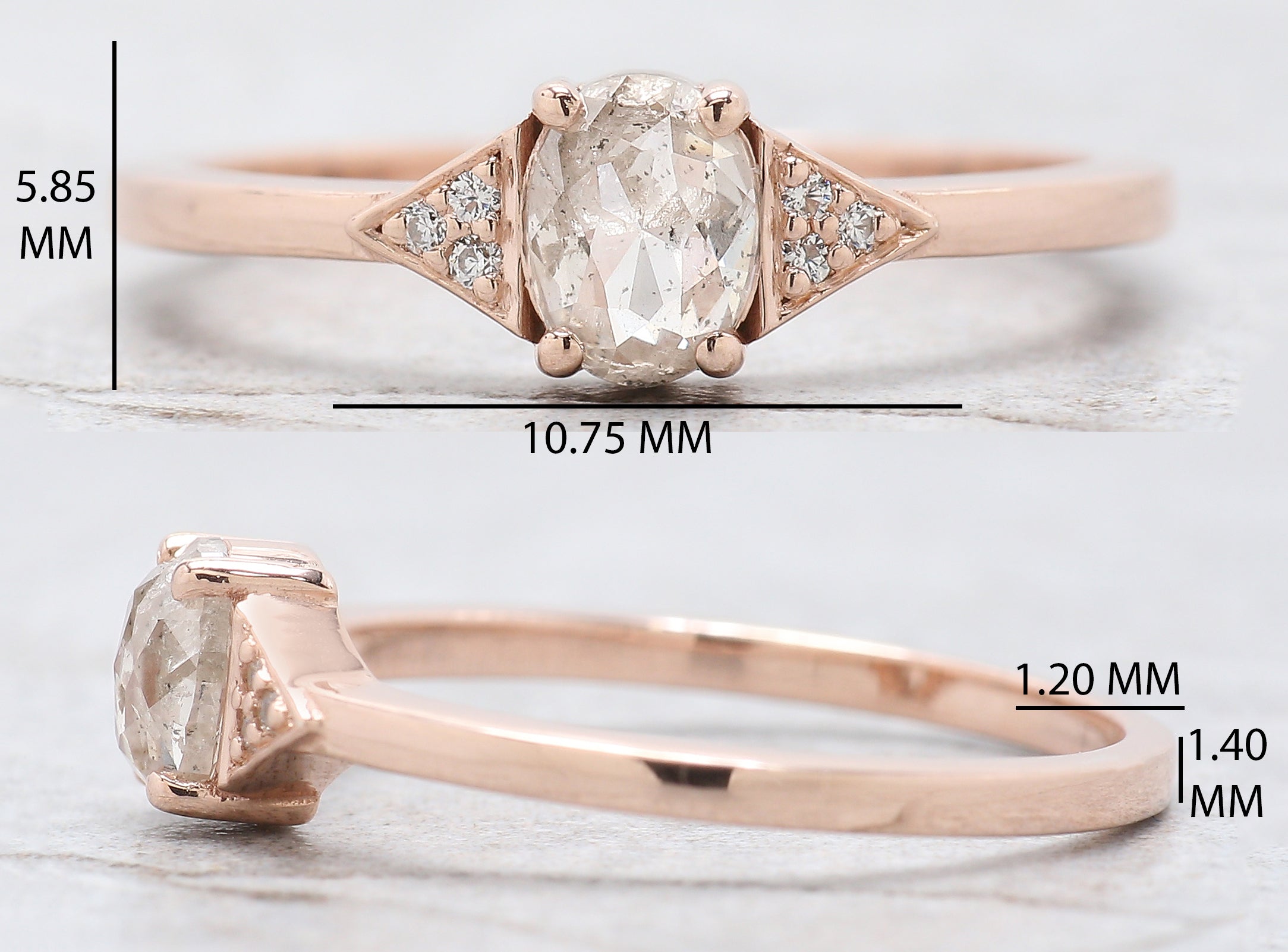 Oval Cut Salt And Pepper Diamond Ring 0.51 Ct 5.65 MM Oval Diamond Ring 14K Solid Rose Gold Silver Oval Engagement Ring Gift For Her QN980