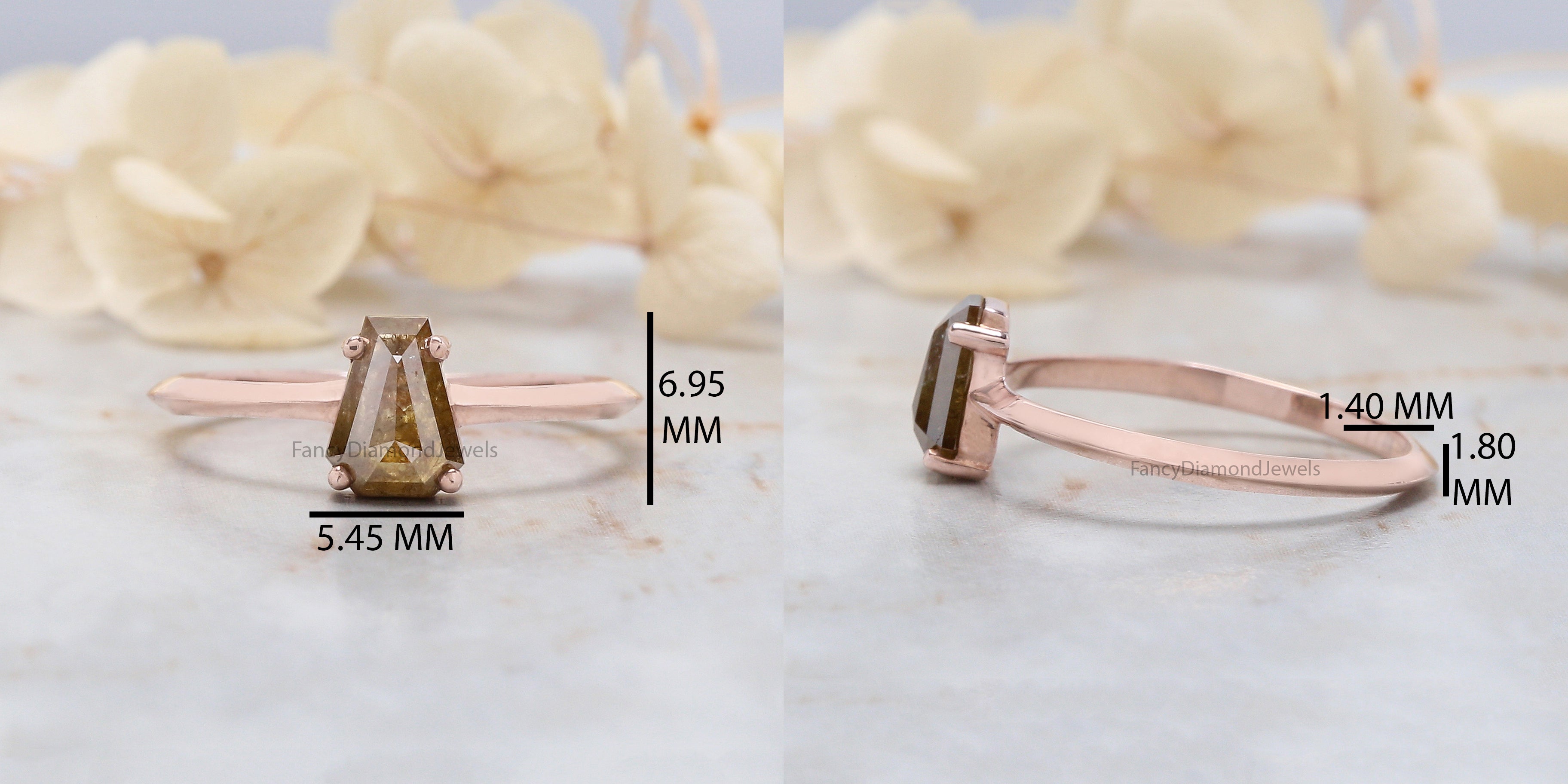 Coffin Cut Brown Color Diamond Ring 0.82 Ct 6.90 MM Coffin Diamond Ring 14K Solid Rose Gold Silver Engagement Ring Gift For Her QN985