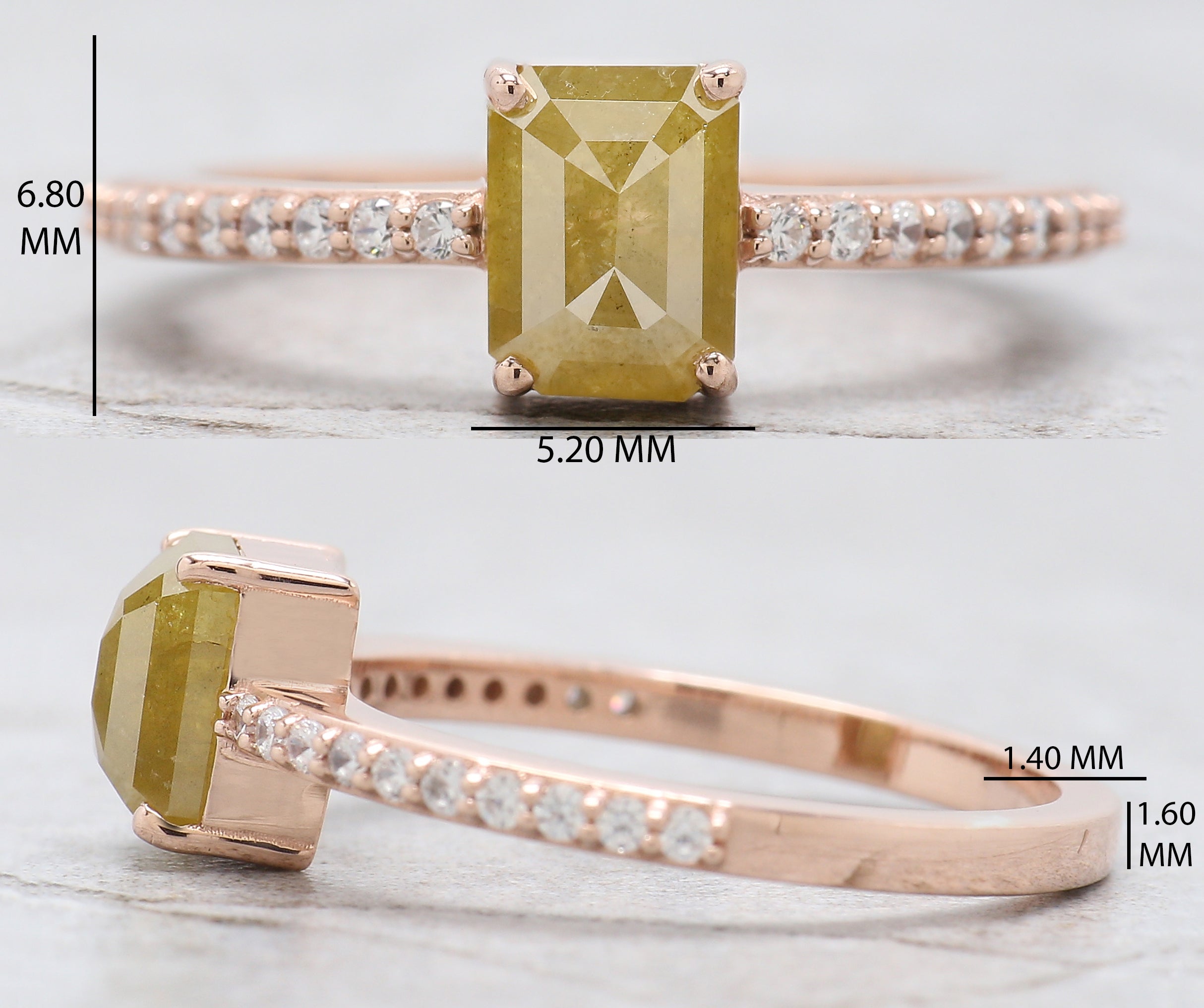 Emerald Cut Yellow Color Diamond Ring 1.24 Ct 6.70 MM Emerald Shape Diamond Ring 14K Rose Gold Silver Engagement Ring Gift For Her QN630