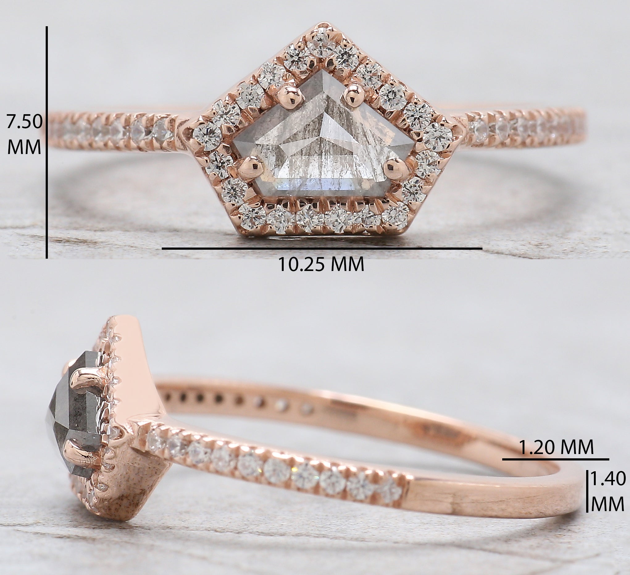 Shield Cut Salt And Pepper Diamond Ring 0.50 Ct 4.45 MM Shield Diamond Ring 14K Solid Rose Gold Silver Engagement Ring Gift For Her QL192