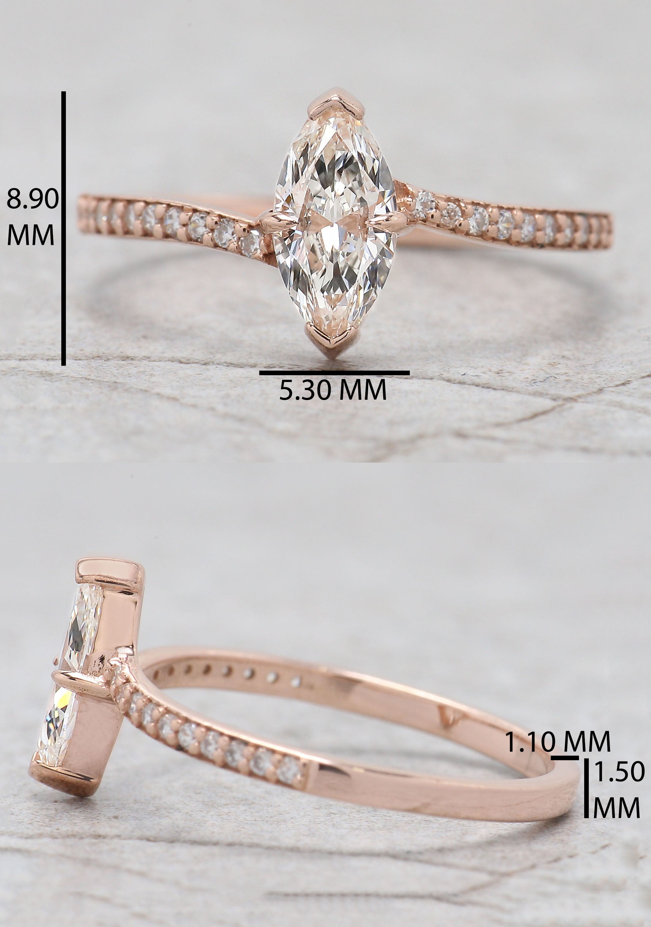 GIA Certified Marquise White-H Color Diamond Ring 0.55 Ct 8.75 MM Marquise Diamond Ring 14K Rose Gold Engagement Ring Gift For Her QL8858