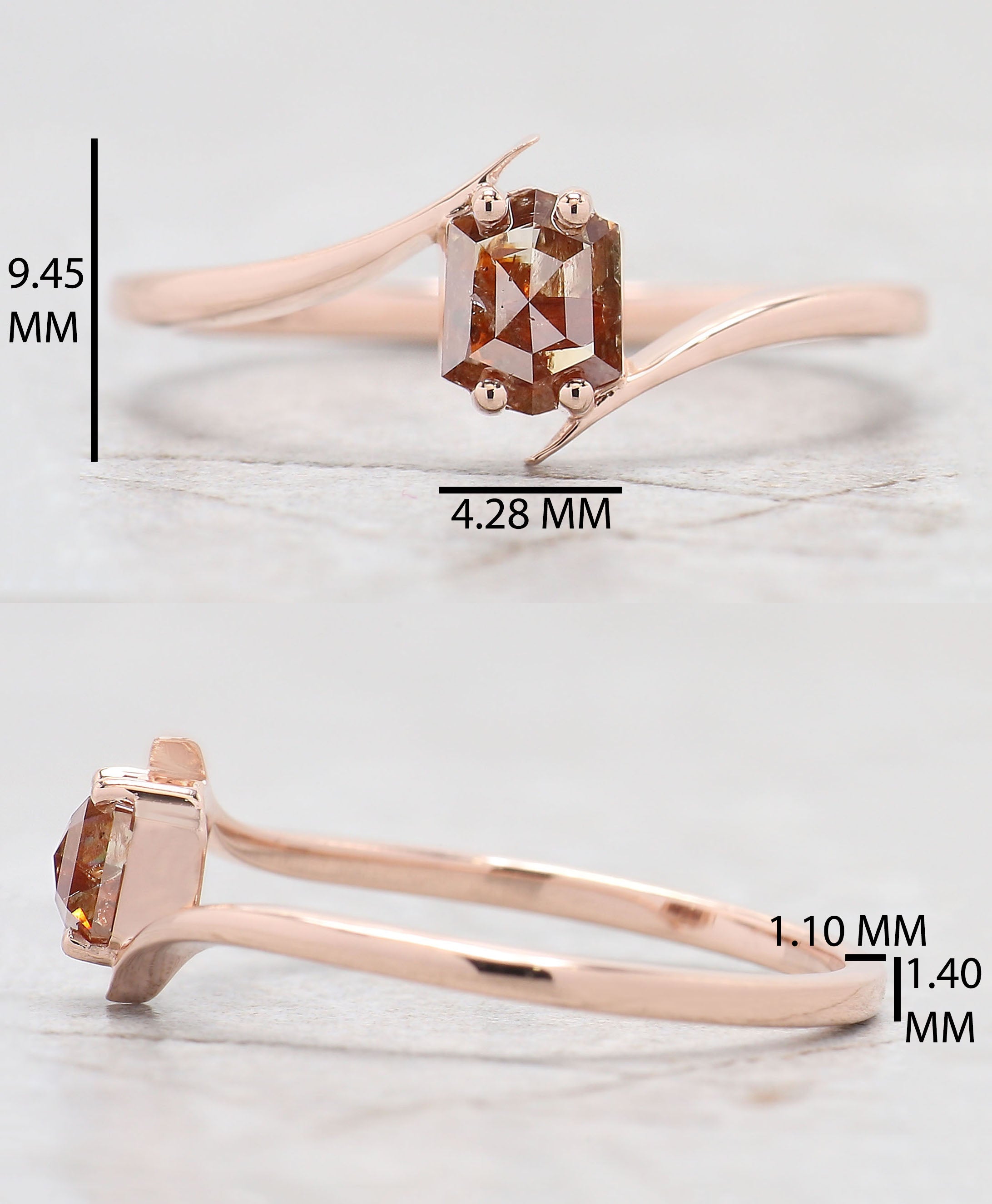 Hexagon Brown Color Diamond Ring 0.46 Ct 5.29 MM Hexagon Shape Diamond Ring 14K Solid Rose Gold Silver Engagement Ring Gift For Her QK2594