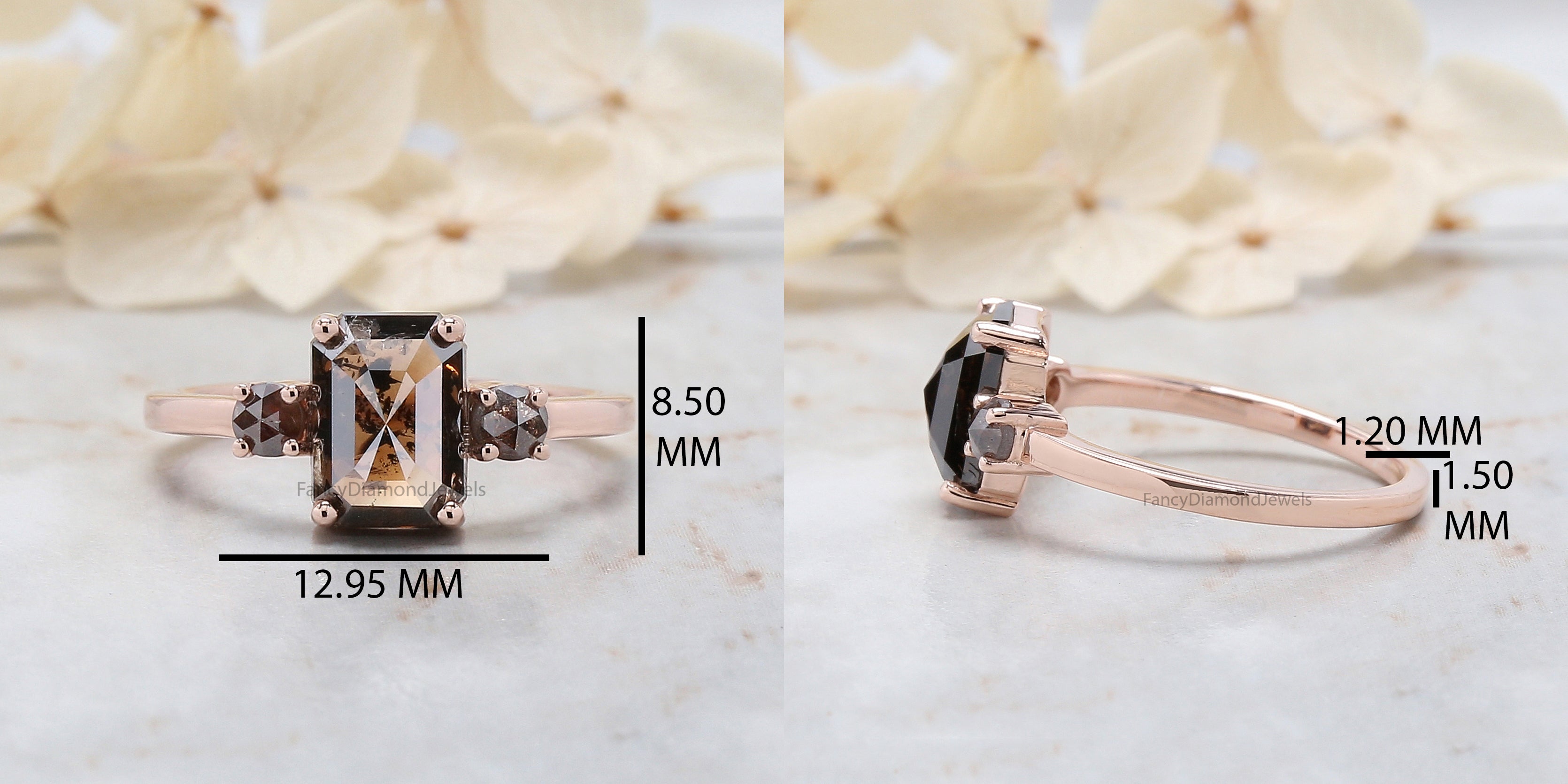 Emerald Cut Brown Color Diamond Ring 1.93 Ct 8.40 MM Emerald Shape Diamond Ring 14K Rose Gold Silver Engagement Ring Gift For Her QL9595