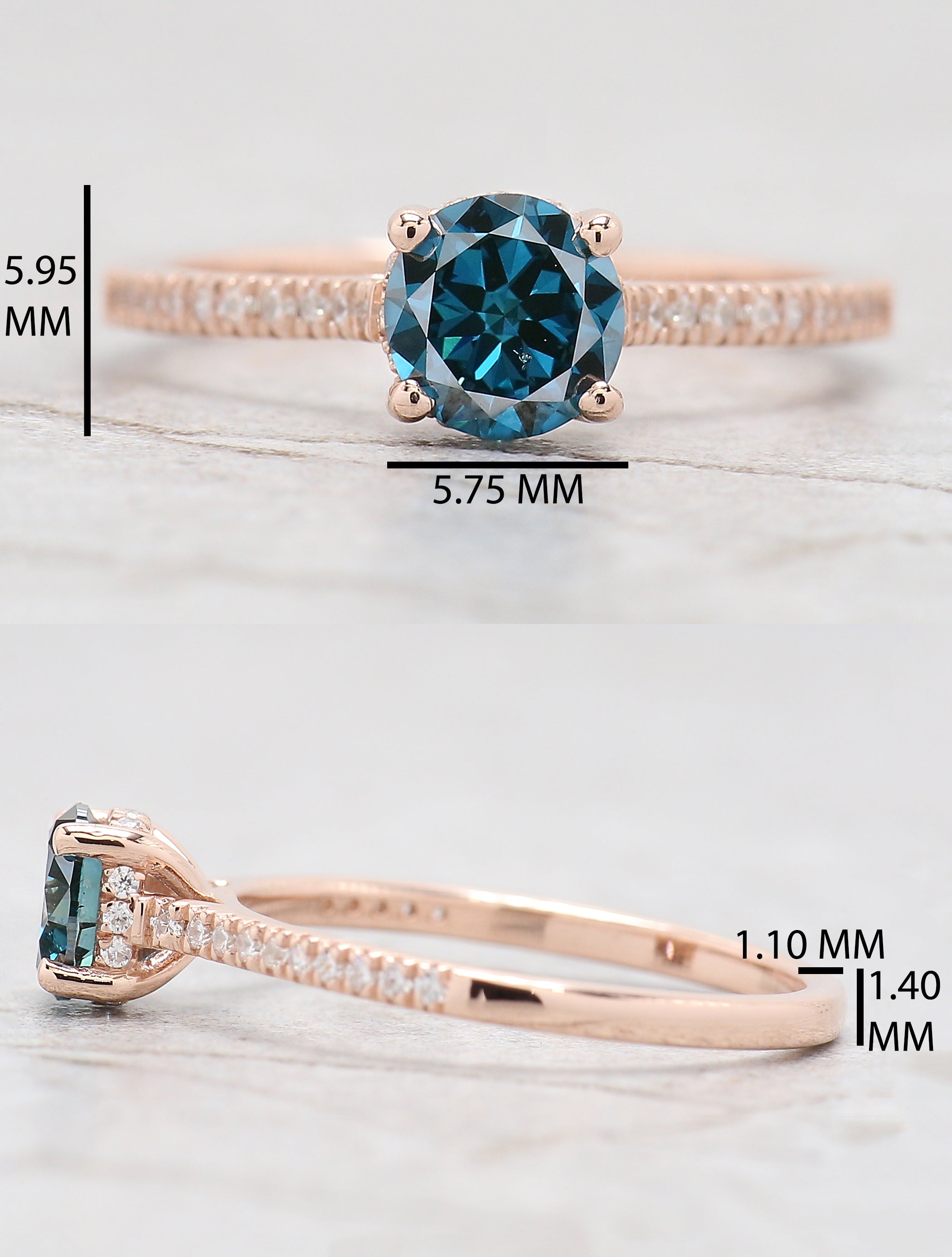 Round Shape Blue Color Diamond Ring 0.66 Ct 5.55 MM Round Cut Diamond Ring 14K Solid Rose Gold Silver Engagement Ring Gift For Her QL9739