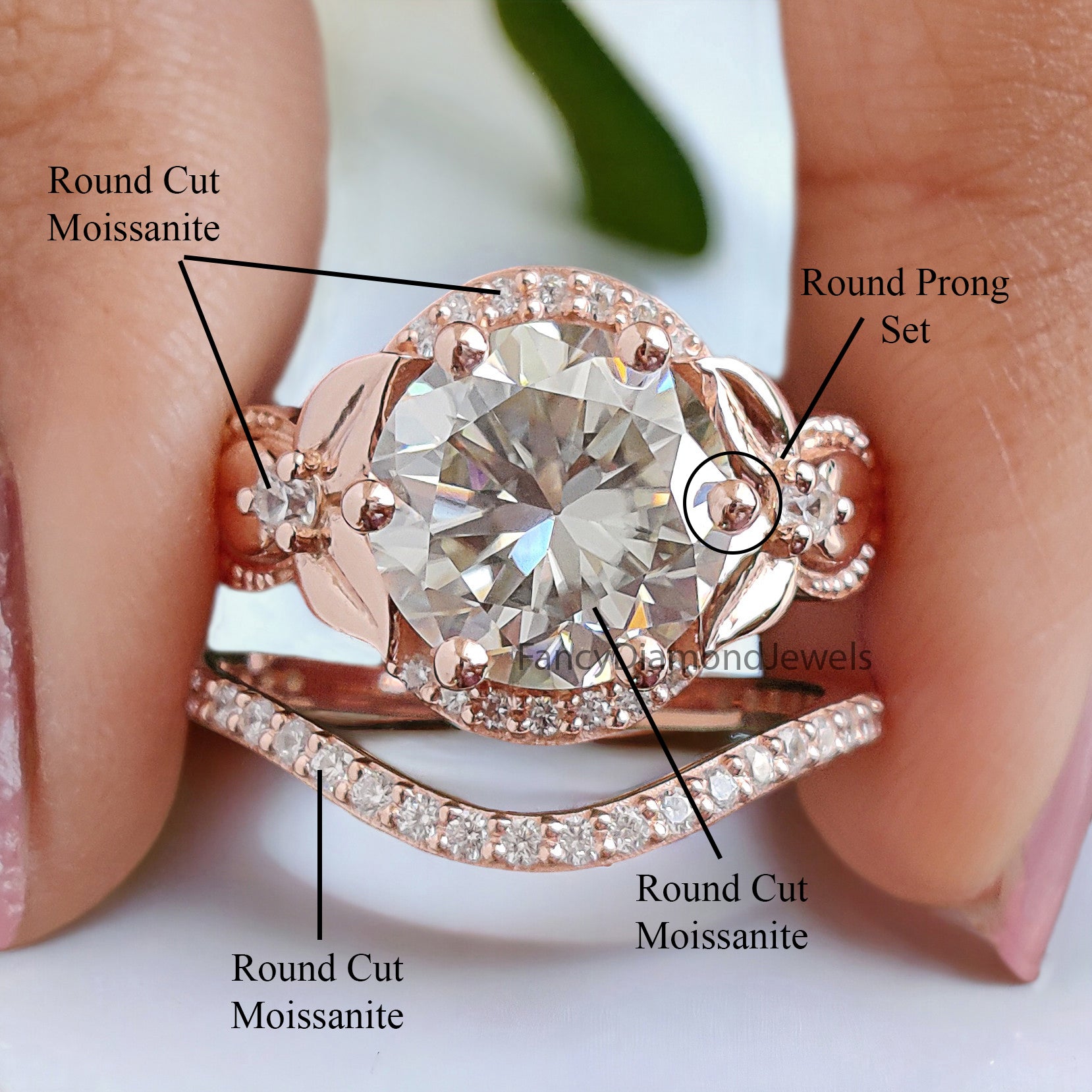 2.65 CT Round Cut Engagement Ring Set Floral Moissanite Ring Round Cut Bridal Set Moissanite Ring Prong Set Wedding Ring Gift For Her FD274