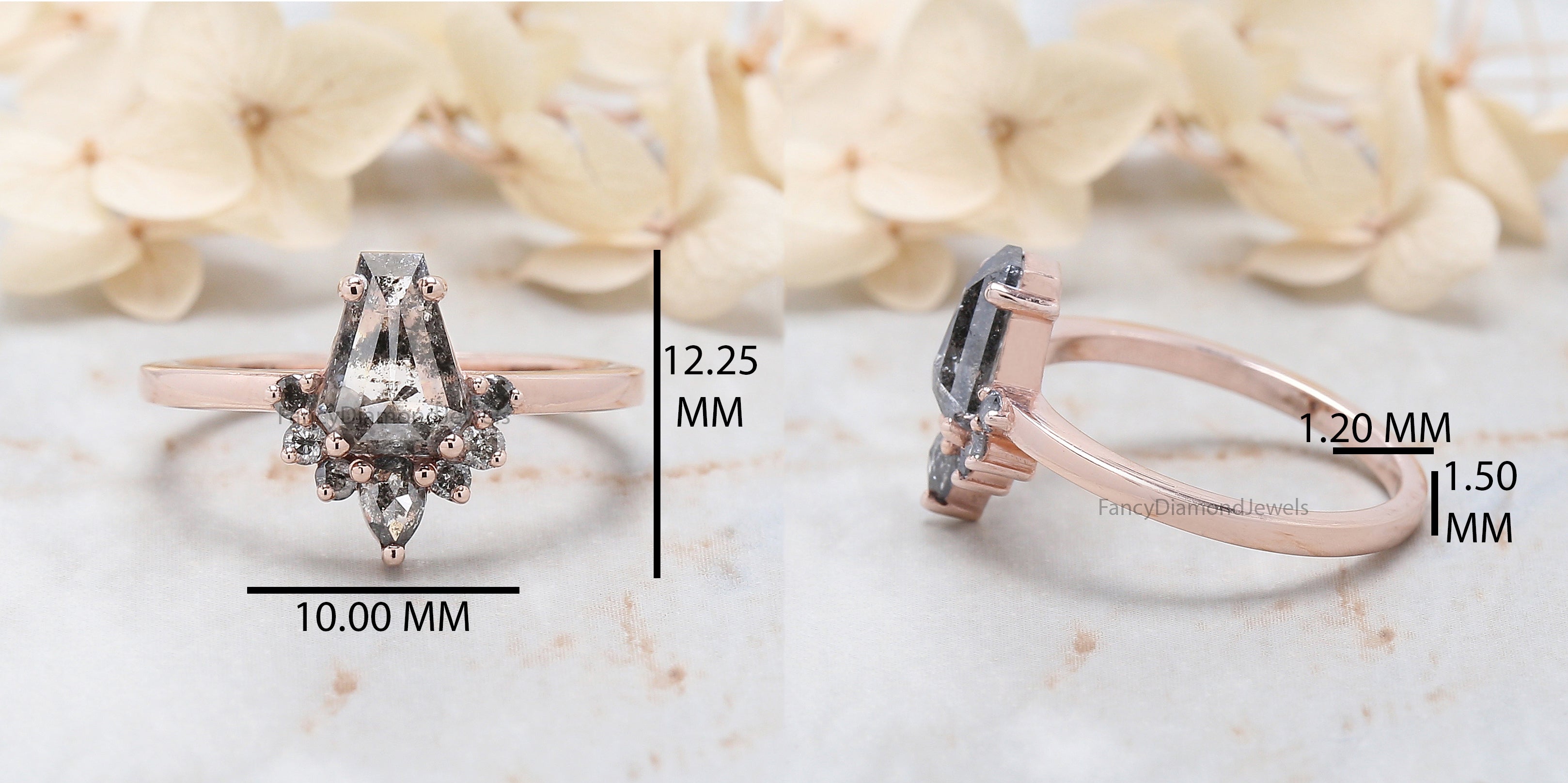 Coffin Cut Salt And Pepper Diamond Ring 1.08 Ct 7.75 MM Coffin Diamond Ring 14K Solid Rose Gold Silver Engagement Ring Gift For Her QL1425