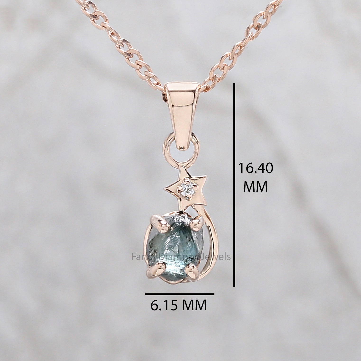 Rough Blue Color Diamond Pendant 1.01 Ct 5.81 MM Rough Diamond Pendant 14K Solid Rose Gold Silver Engagement Pendant Gift For Her QL2323