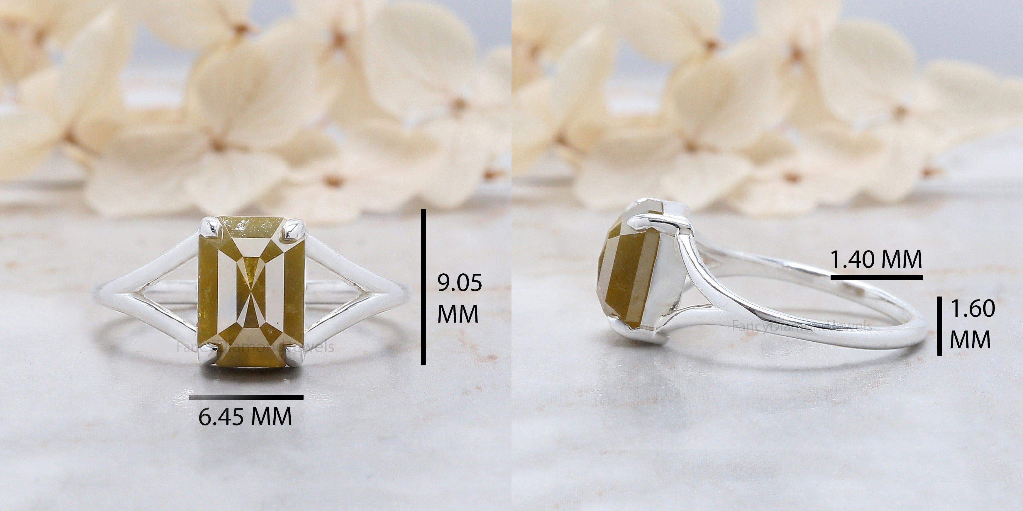 2.77 Ct Natural Emerald Cut Yellow Color Diamond Ring 8.90 MM Emerald Shape Diamond Ring 14K Solid Rose Gold Silver Engagement Ring QN153