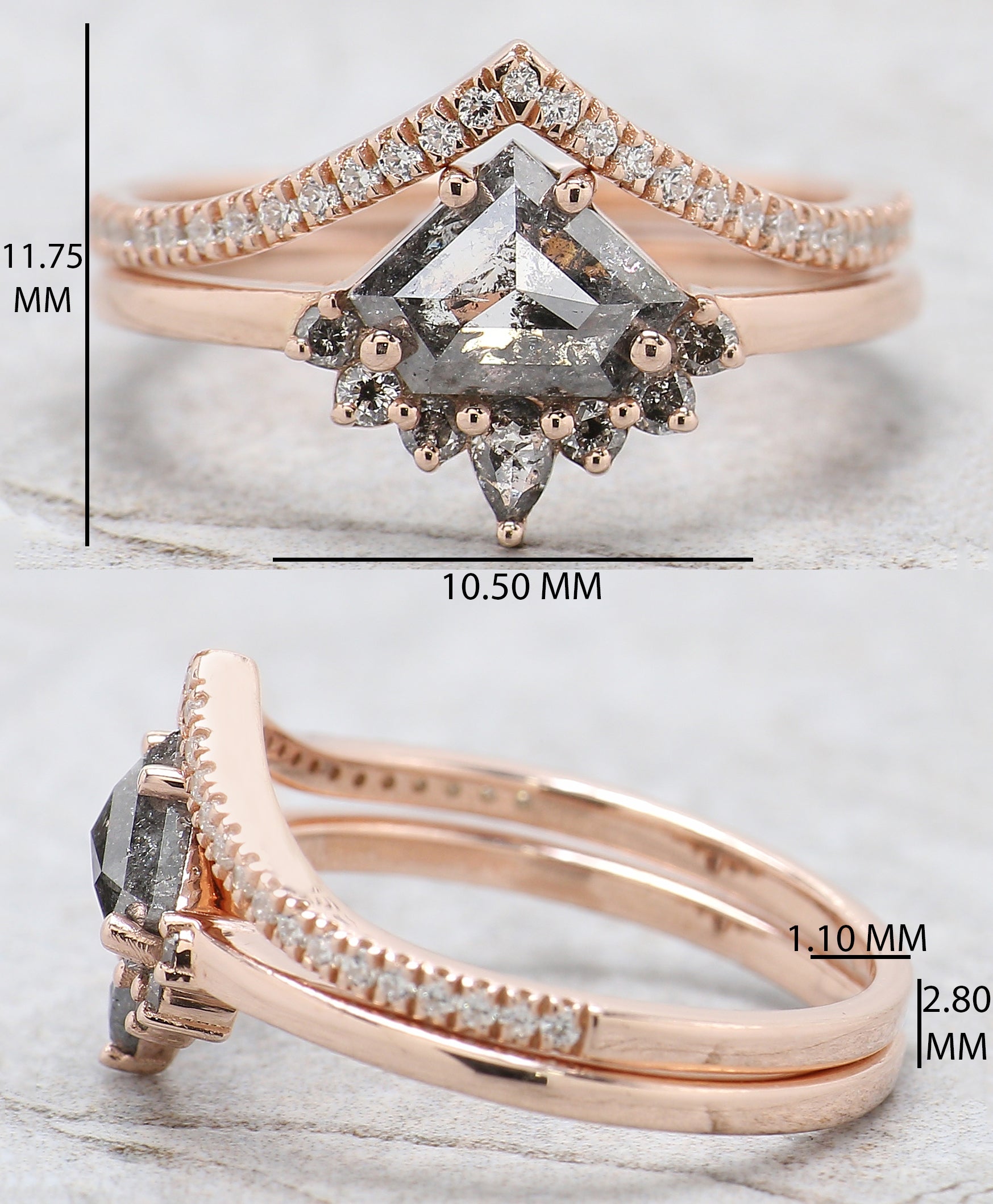 Shield Cut Salt And Pepper Diamond Ring 0.89 Ct 5.80 MM Shield Diamond Ring 14K Solid Rose Gold Silver Engagement Ring Gift For Her QN1226