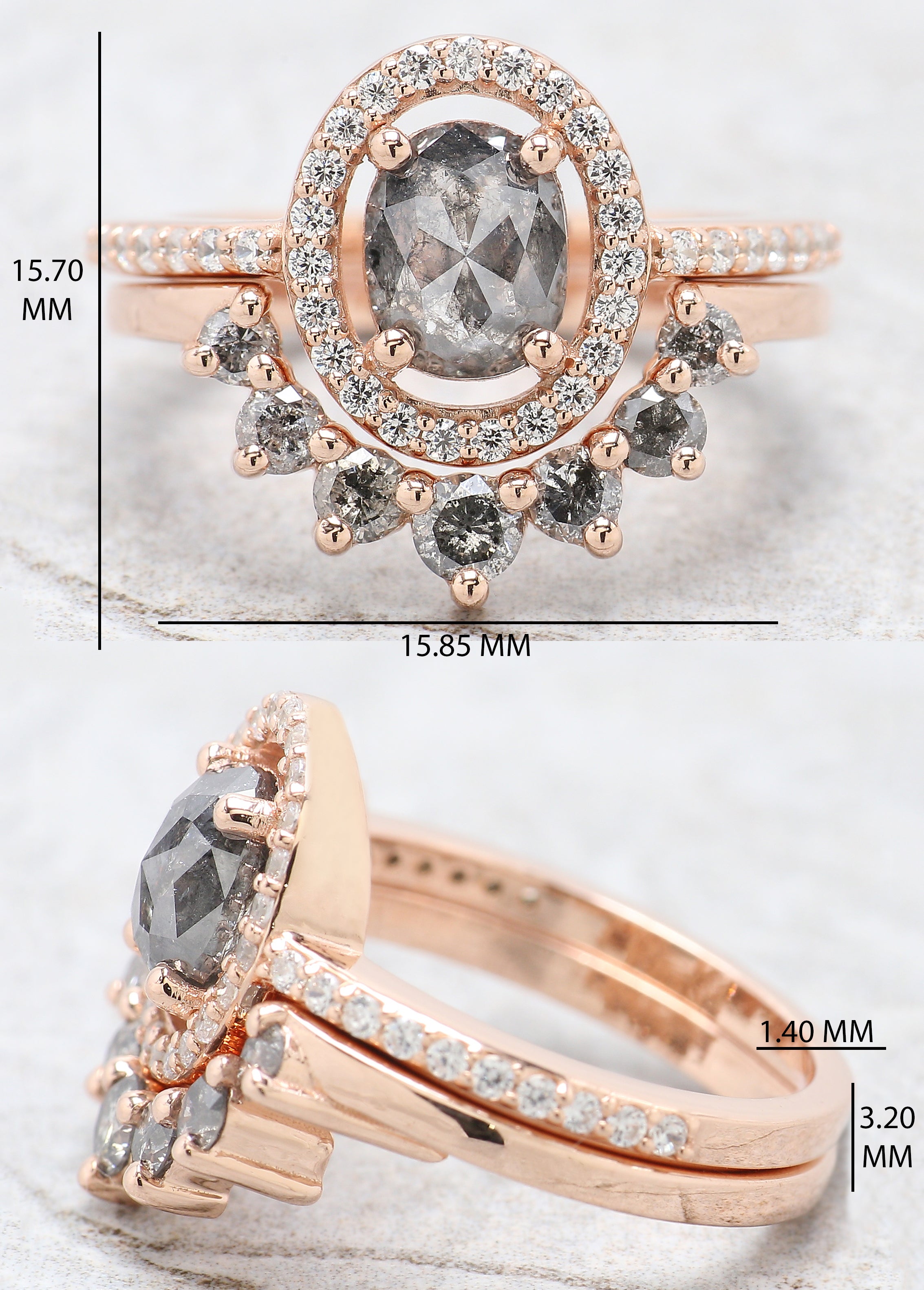 Oval Cut Salt And Pepper Diamond Ring 1.26 Ct 7.00 MM Oval Diamond Ring 14K Solid Rose Gold Silver Oval Engagement Ring Gift For Her QN9570