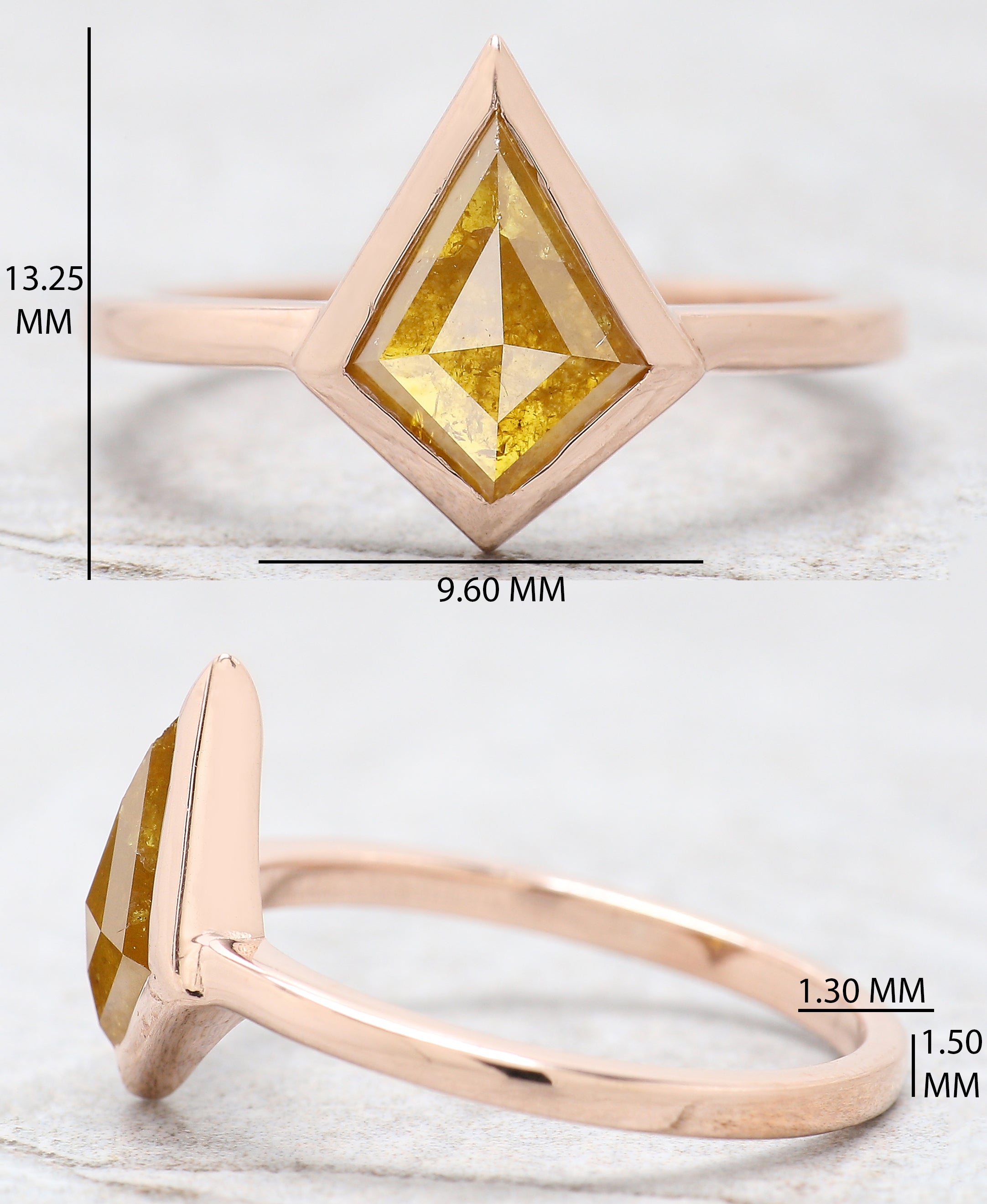 Kite Shape Yellow Color Diamond Ring 1.48 Ct 9.95 MM Kite Cut Diamond Ring 14K Solid Rose Gold Silver Engagement Ring Gift For Her QN660