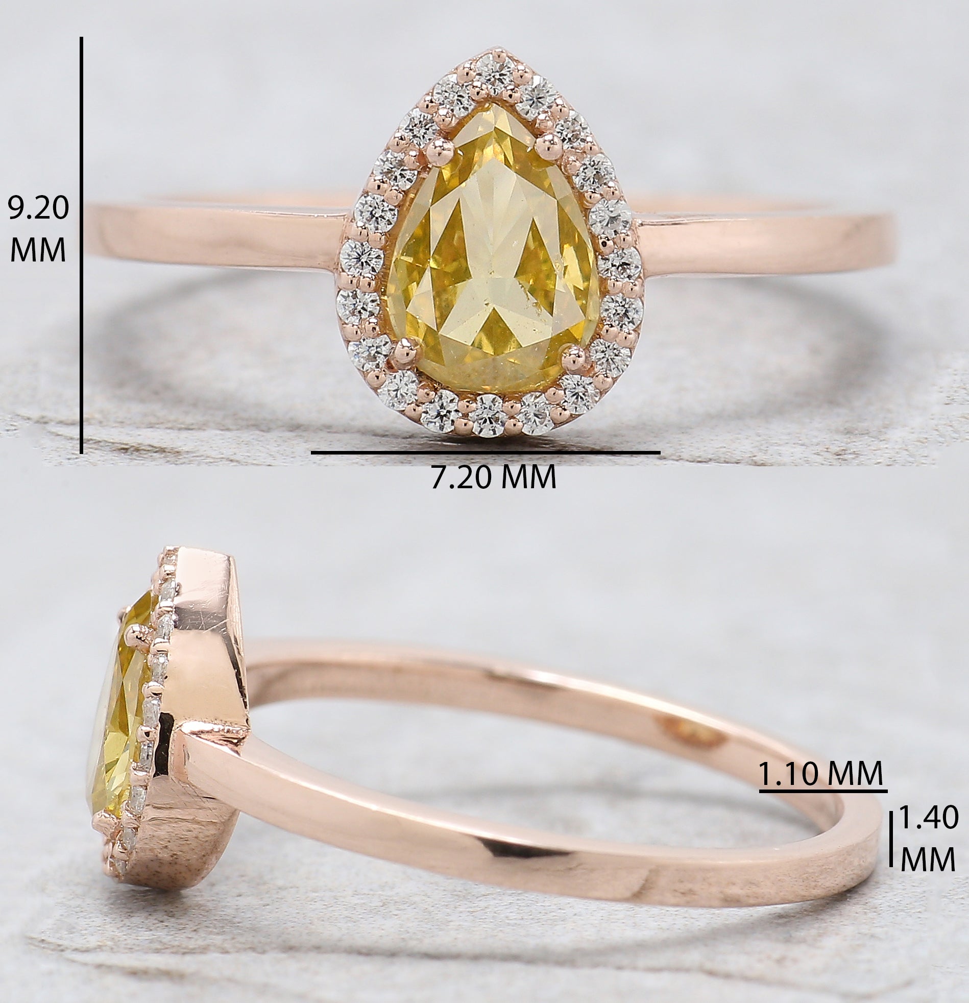 Pear Cut Yellow Color Diamond Ring 0.59 Ct 6.70 MM Pear Diamond Ring 14K Solid Rose Gold Silver Pear Engagement Ring Gift For Her QL6470