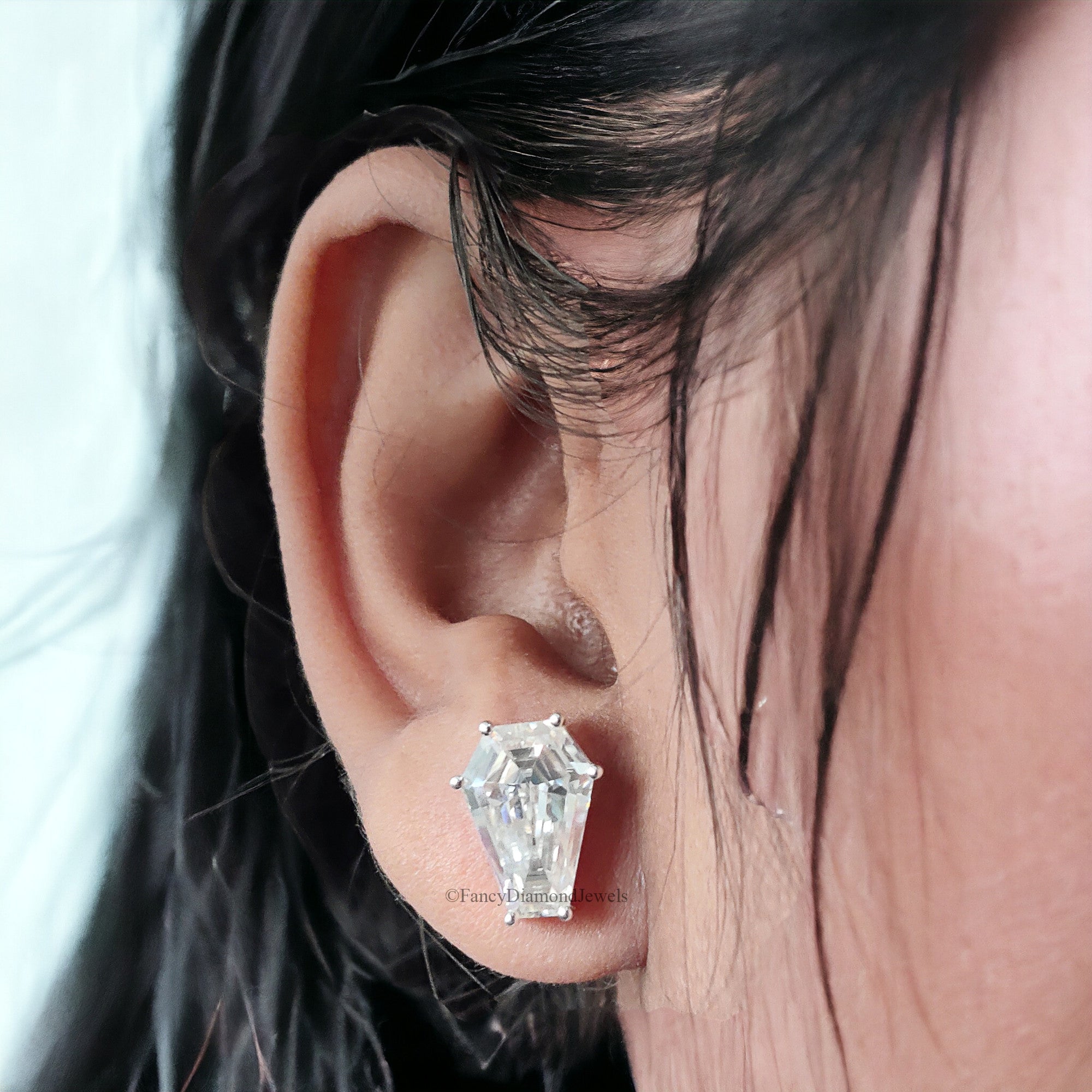 Moissanite Diamond Stud Earrings Coffin Cut Moissanite Earrings 8.35 TW Colorless Moissanite Screw Back Earrings Gift for Women FD59