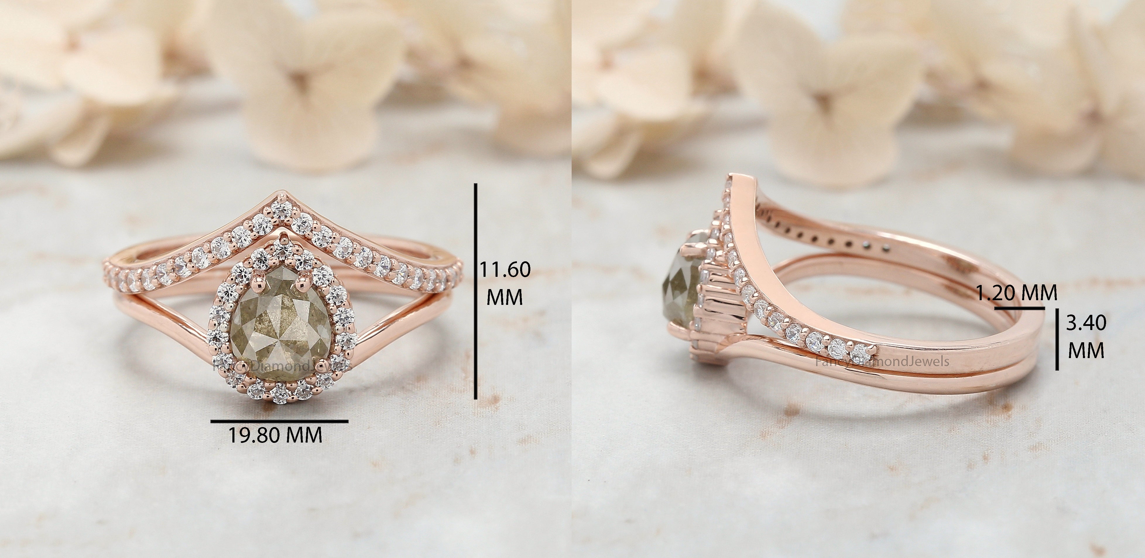 Pear Grey Color Diamond Ring 1.09 Ct 6.50 MM Pear Yellow Diamond Ring 14K Solid Rose Gold Silver Pear Engagement Ring Gift For Her QN7232