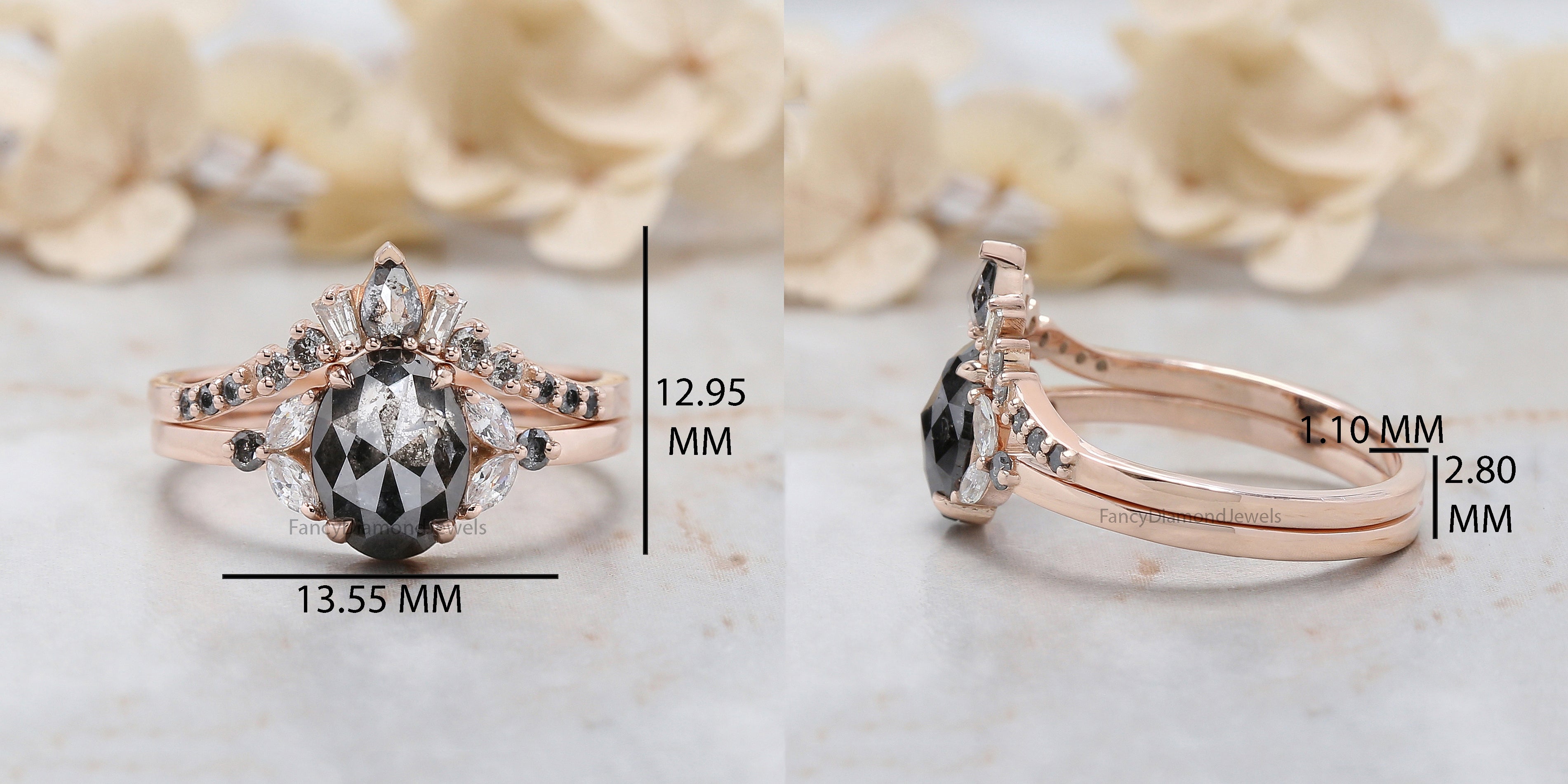 Oval Cut Salt And Pepper Diamond Ring 1.26 Ct 8.10 MM Oval Diamond Ring 14K Solid Rose Gold Silver Oval Engagement Ring Gift For Her QN2416