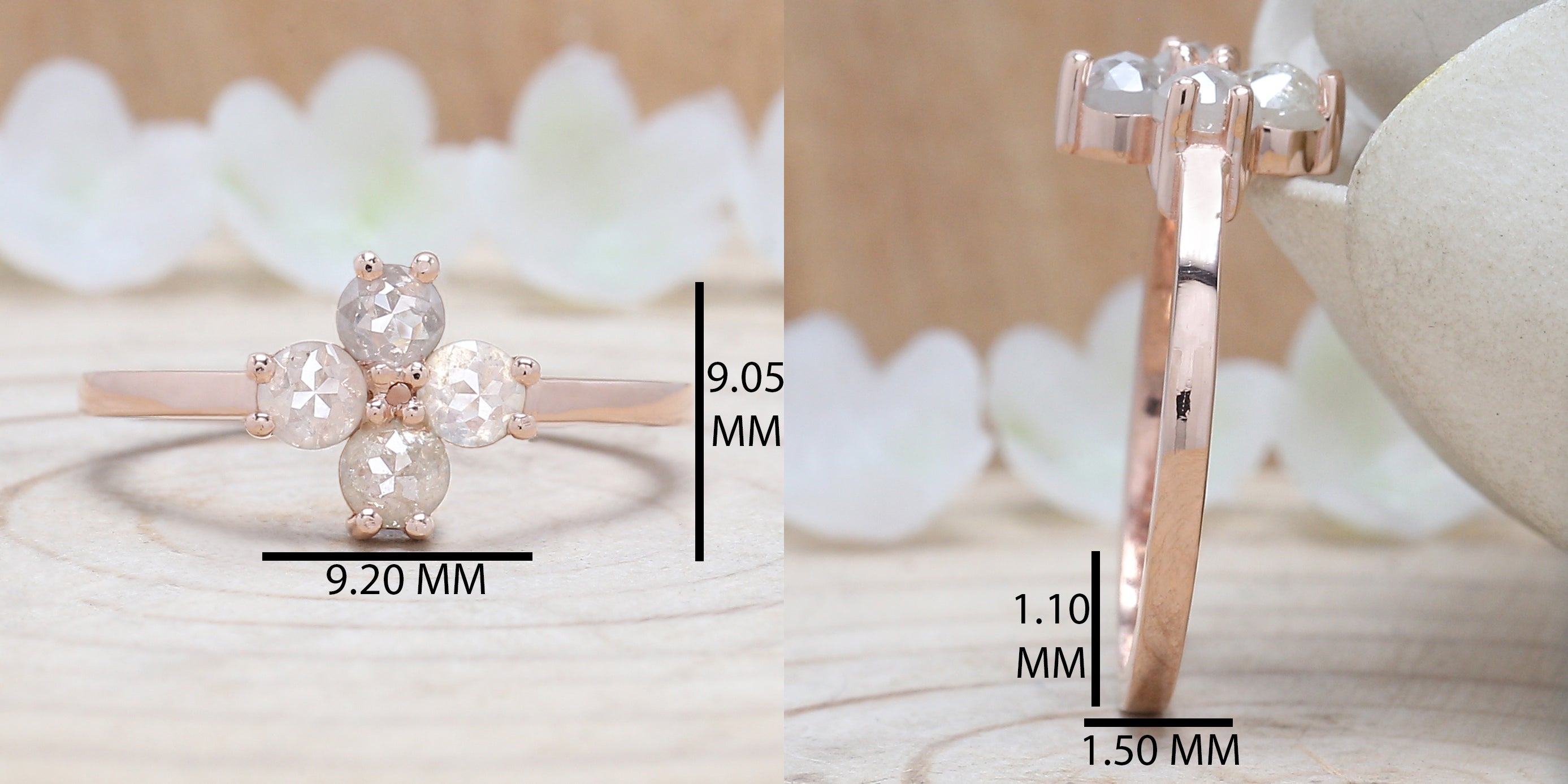 Round Rose Cut Salt And Pepper Diamond Ring 0.94 Ct 3.50 MM Round Diamond Ring 14K Rose Gold Silver Engagement Ring Gift For Her QK1036