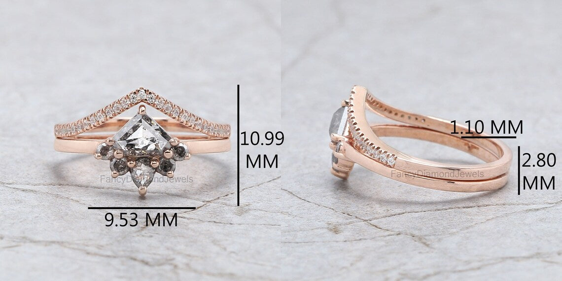 Shield Cut Salt And Pepper Diamond Ring 0.60 Ct 4.70 MM Shield Diamond Ring 14K Solid Rose Gold Silver Engagement Ring Gift For Her QN756