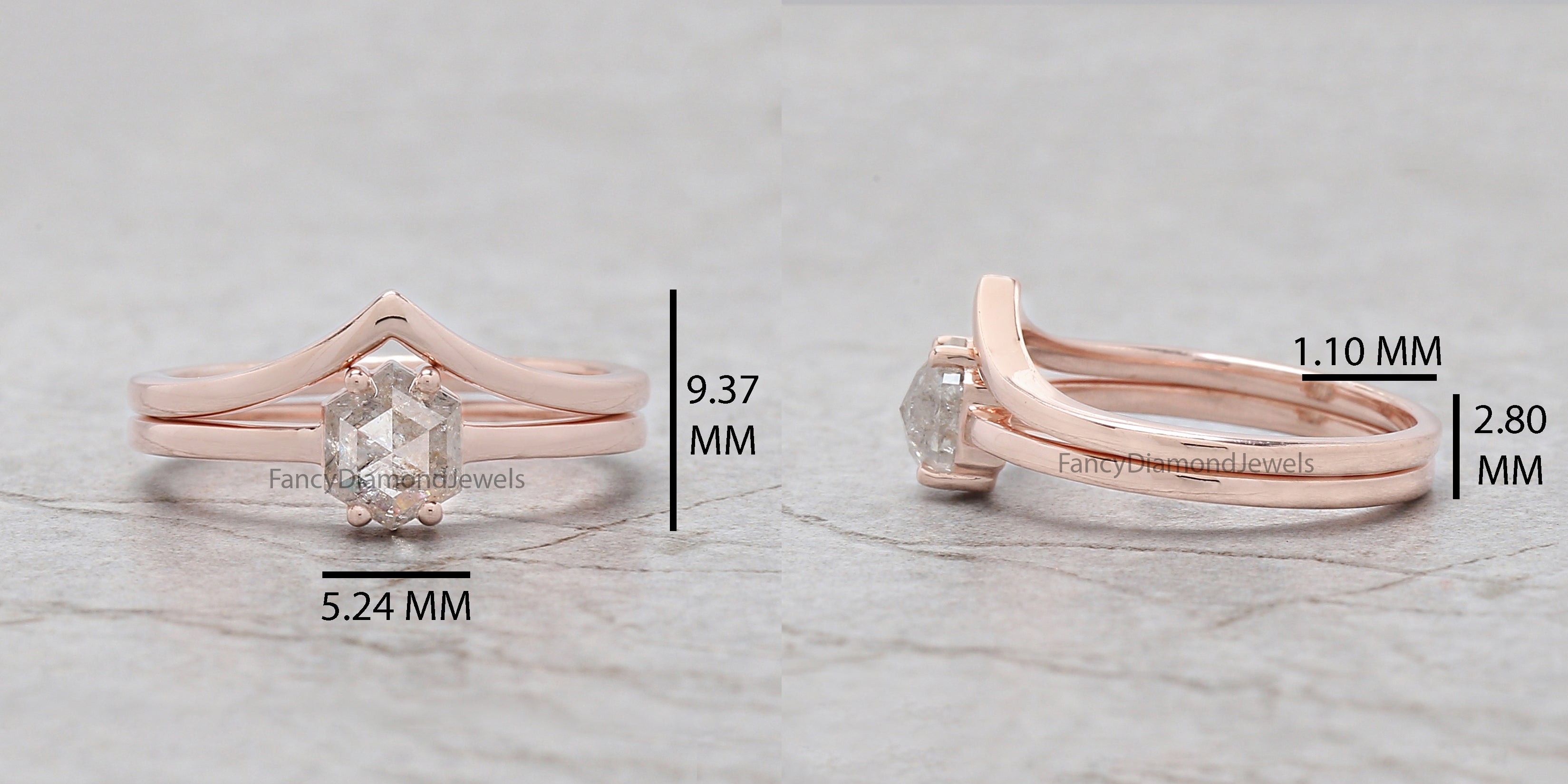 Hexagon Cut Salt And Pepper Diamond Ring 0.78 Ct 6.15 MM Hexagon Diamond Ring 14K Solid Rose Gold Silver Engagement Ring Gift For Her QN2183