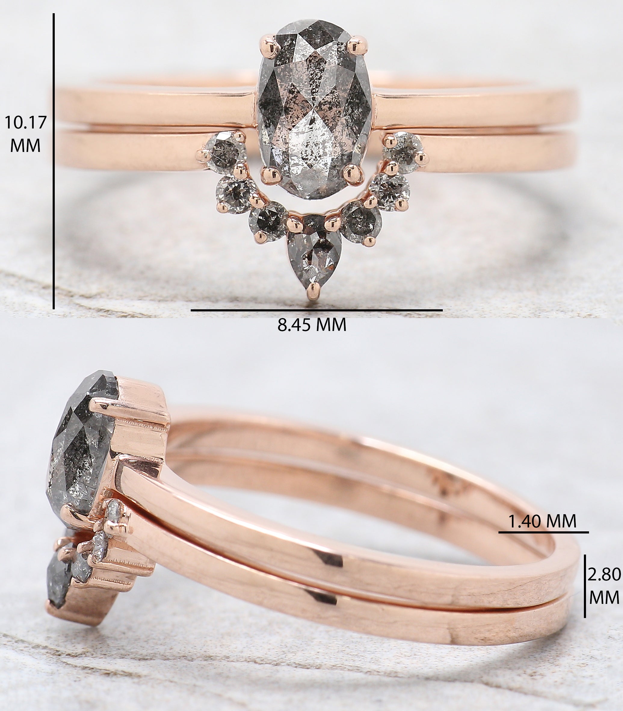 Oval Cut Salt And Pepper Diamond Ring 0.56 Ct 6.50 MM Oval Diamond Ring 14K Solid Rose Gold Silver Oval Engagement Ring Gift For Her QL074