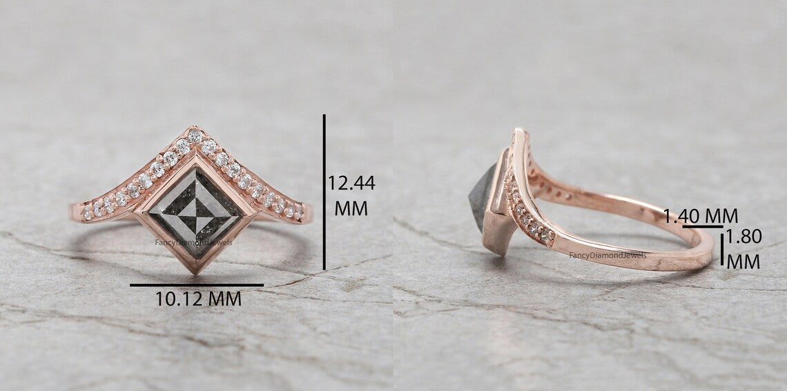 Kite Cut Salt And Pepper Diamond Ring 1.20 Ct 8.00 MM Kite Diamond Ring 14K Solid Rose Gold Silver Kite Engagement Ring Gift For Her QN1322