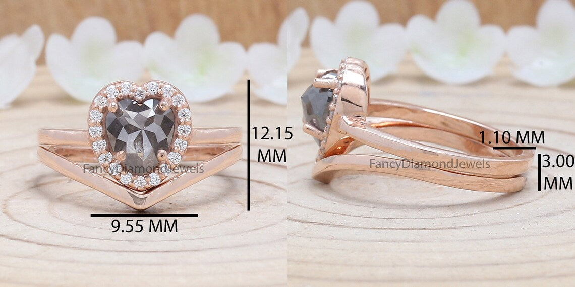 1.35 Ct Natural Heart Cut Salt And Pepper Diamond Ring 7.00 MM Heart Shape Diamond Ring 14K Solid Rose Gold Silver Engagement Ring QN9129