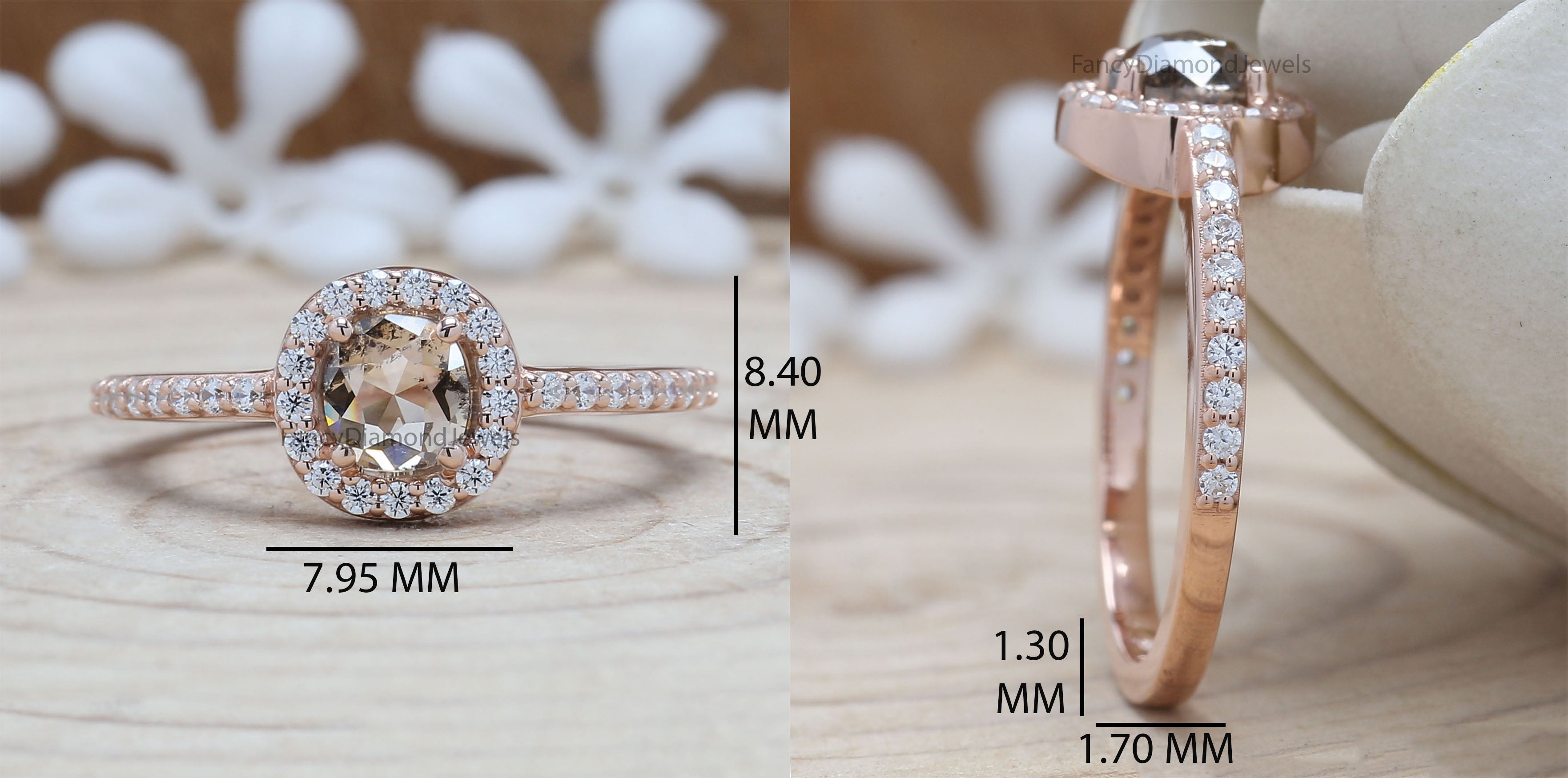 Cushion Cut Salt And Pepper Diamond Ring 0.76 Ct 5.20 MM Cushion Diamond Ring 14K Solid Rose Gold Silver Engagement Ring Gift For Her QN9868