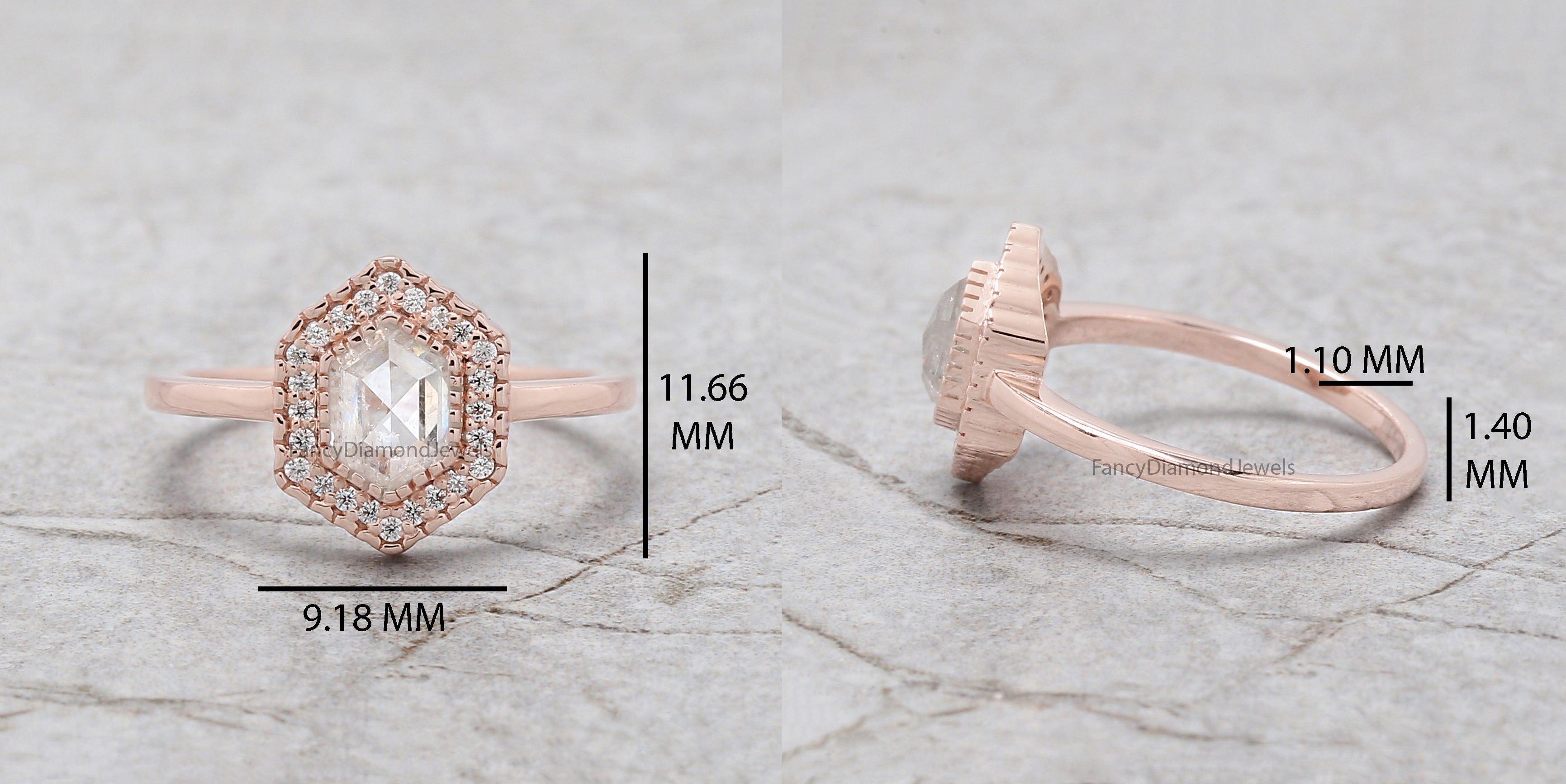 Hexagon Cut Salt And Pepper Diamond Ring 0.79 Ct 6.50 MM Hexagon Diamond Ring 14K Solid Rose Gold Silver Engagement Ring Gift For Her QL2587