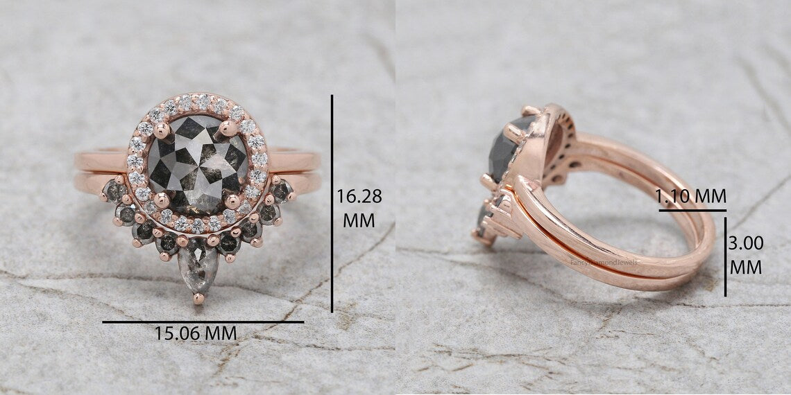 Round Rose Cut Salt And Pepper Diamond Ring 1.86 Ct 7.50 MM Round Diamond Ring 14K Rose Gold Silver Engagement Ring Gift For Her QL1303