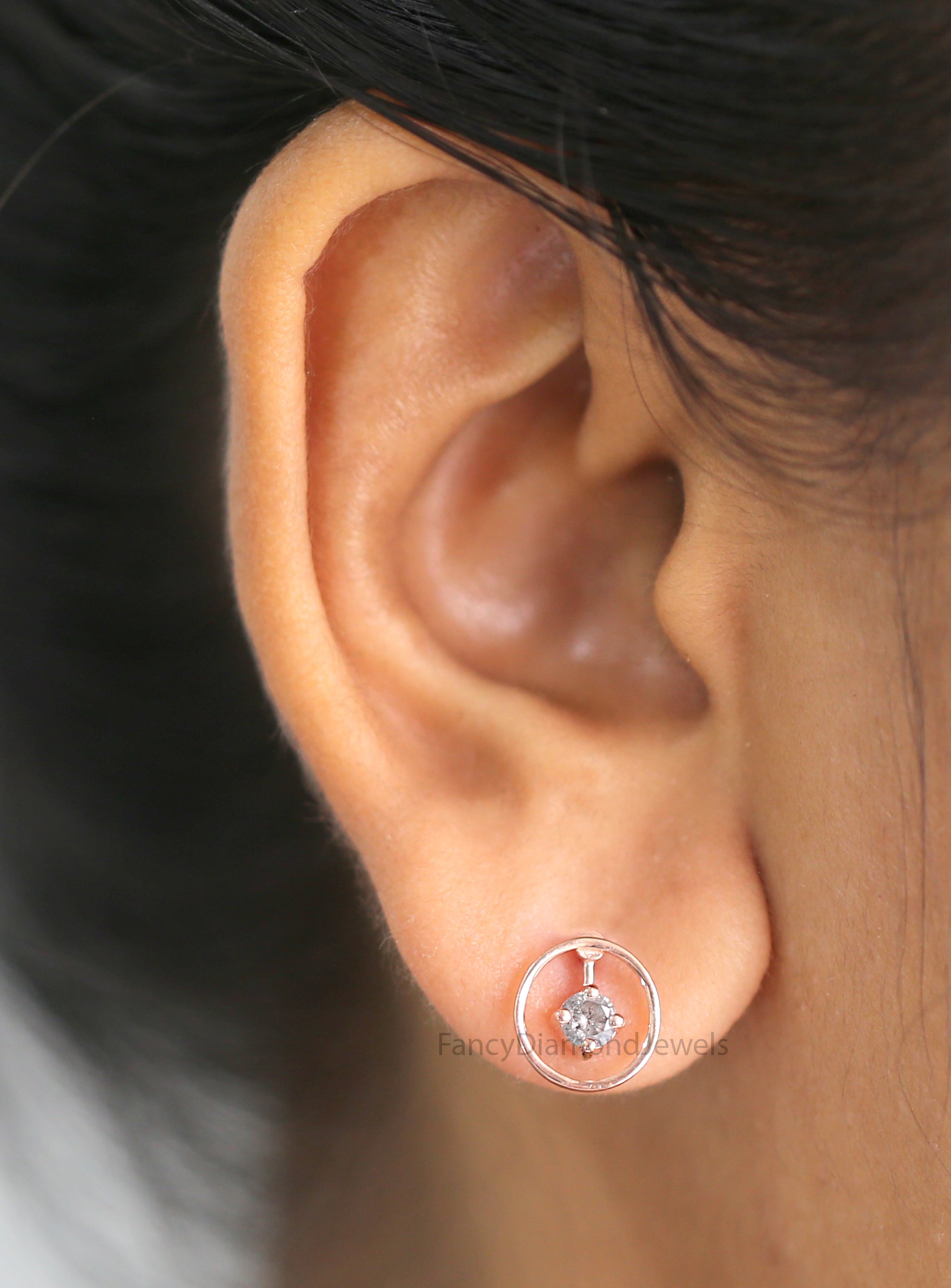 Round Salt And Pepper Diamond Earring, Round Brilliant Shape Earring, Prong Earring, Engagement Earring, Earlobe Earrings, Earrings, KDN2287