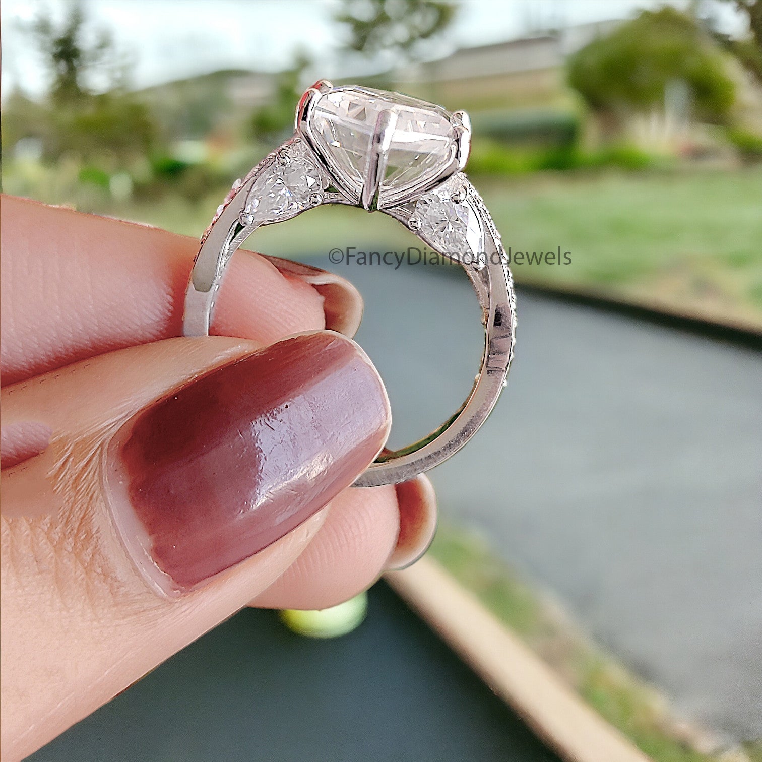 5.50 CTW Elongated Hexagon Cut Moissanite Gold Ring Art Deco Vintage Ring Set Anniversary Engagement Hidden Halo Bridal Wedding Ring FD01