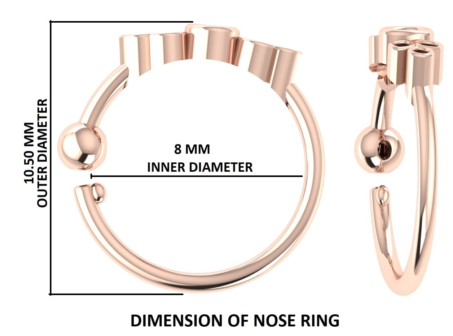 Natural Round White Diamond Nose Rings Engagement Wedding Gift Nose Ring 14K Solid Rose White Yellow Gold Nose Ring 0.01 CT KD1010