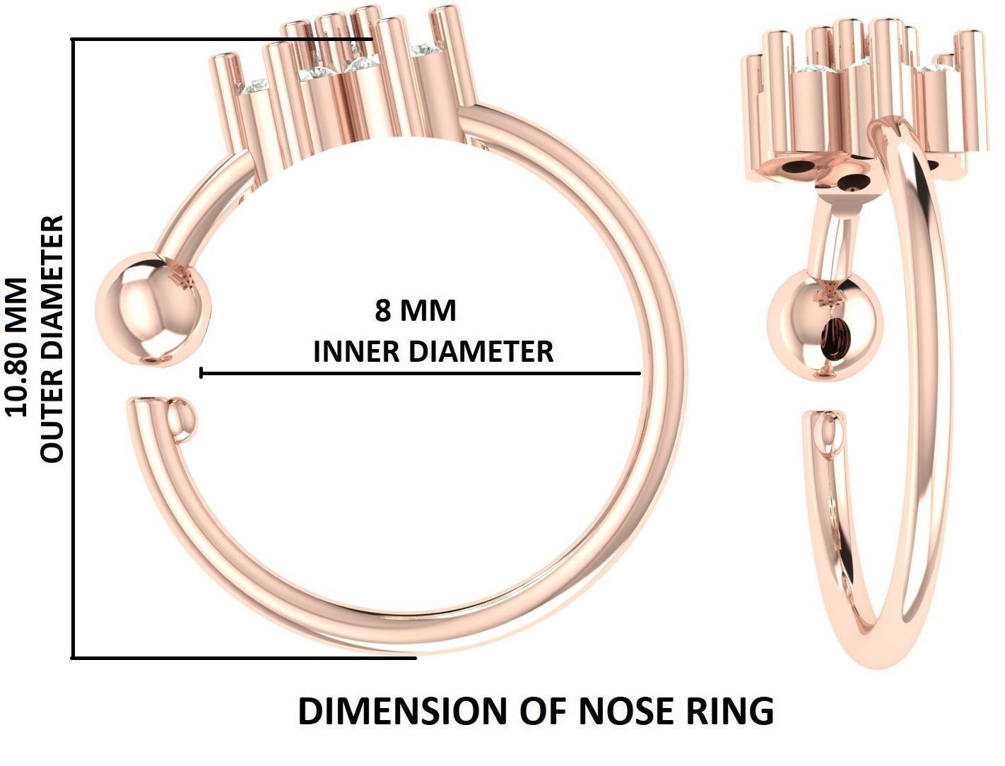 Natural Round White Diamond Nose Rings Engagement Wedding Gift Nose Ring 14K Solid Rose White Yellow Gold Nose Ring 0.04 CT KD1033
