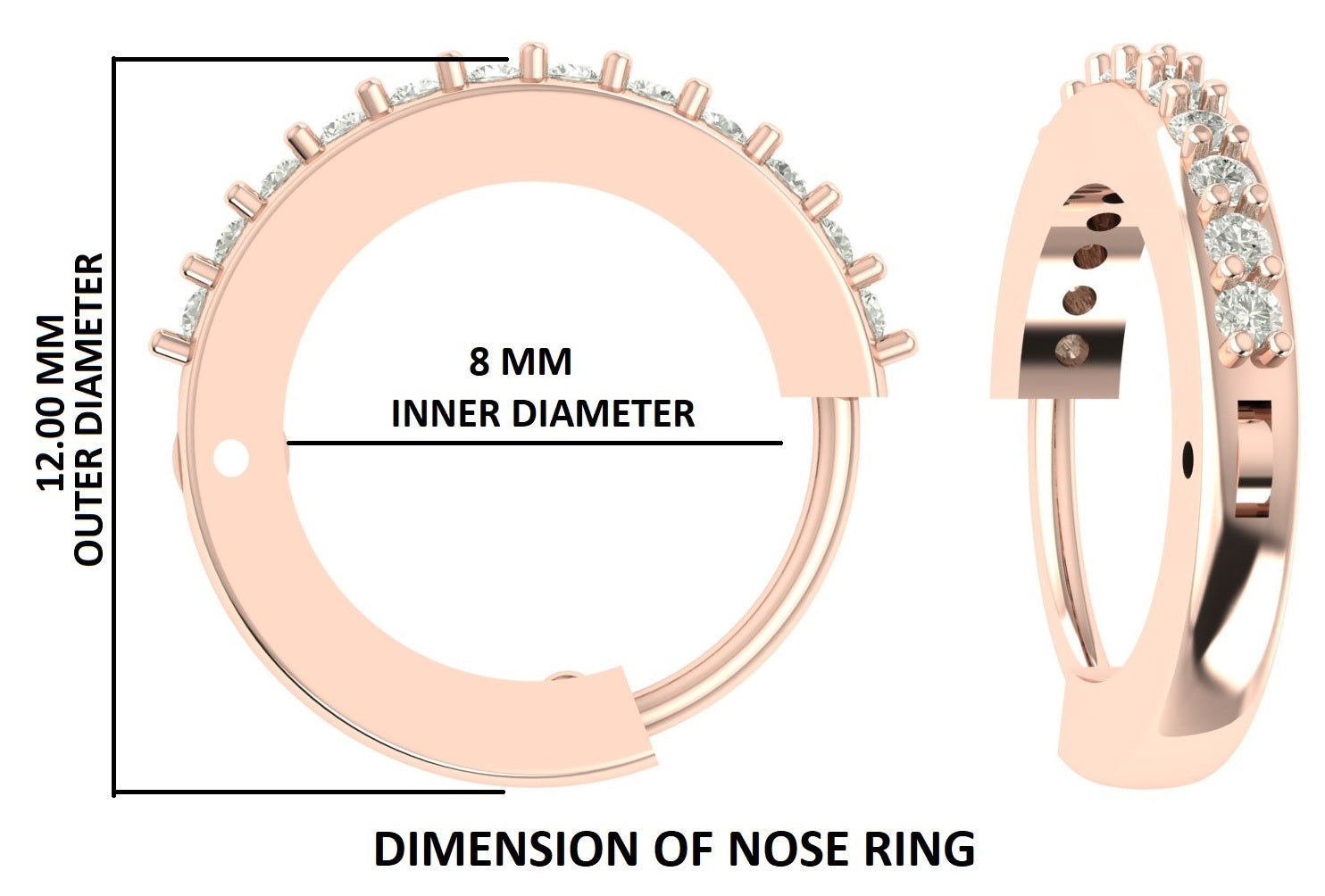 Natural White Round Diamond Nose Rings Engagement Wedding Gift Nose Ring 14K Solid Rose White Yellow Gold Nose Ring 0.08 CT KD956