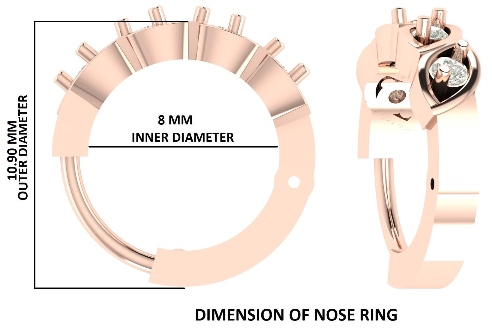 Natural White Round Diamond Nose Rings Engagement Wedding Gift Nose Ring 14K Solid Rose White Yellow Gold Nose Ring 0.06 CT KD967