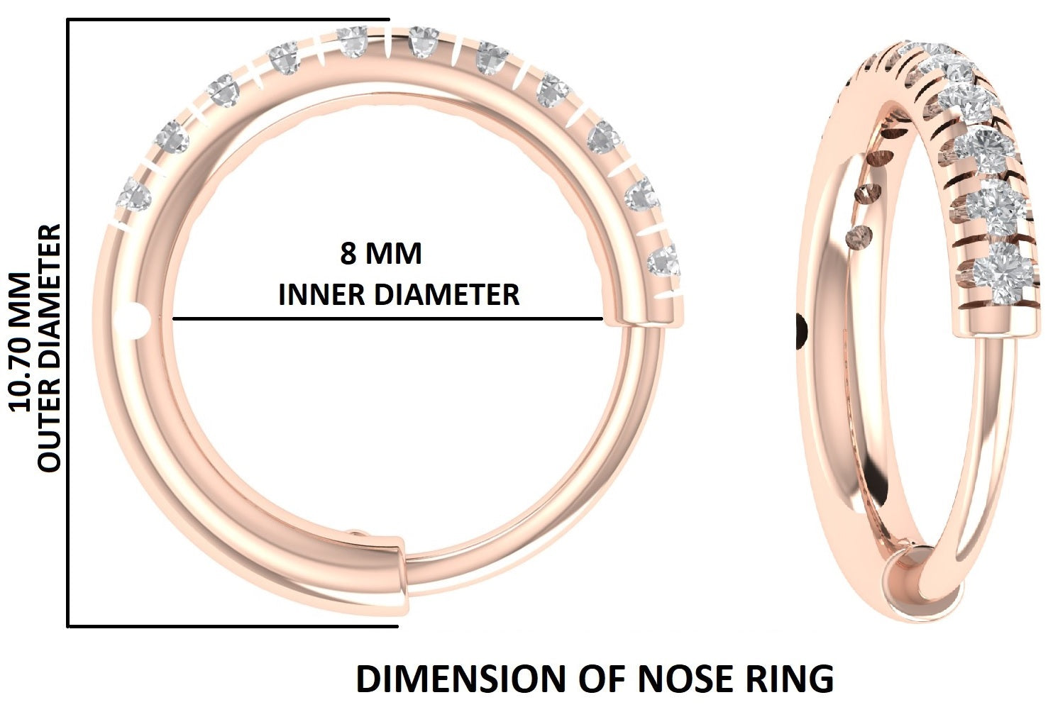 Natural White Round Diamond Nose Rings Engagement Wedding Gift Nose Ring 14K Solid Rose White Yellow Gold Nose Ring 0.08 CT KD971