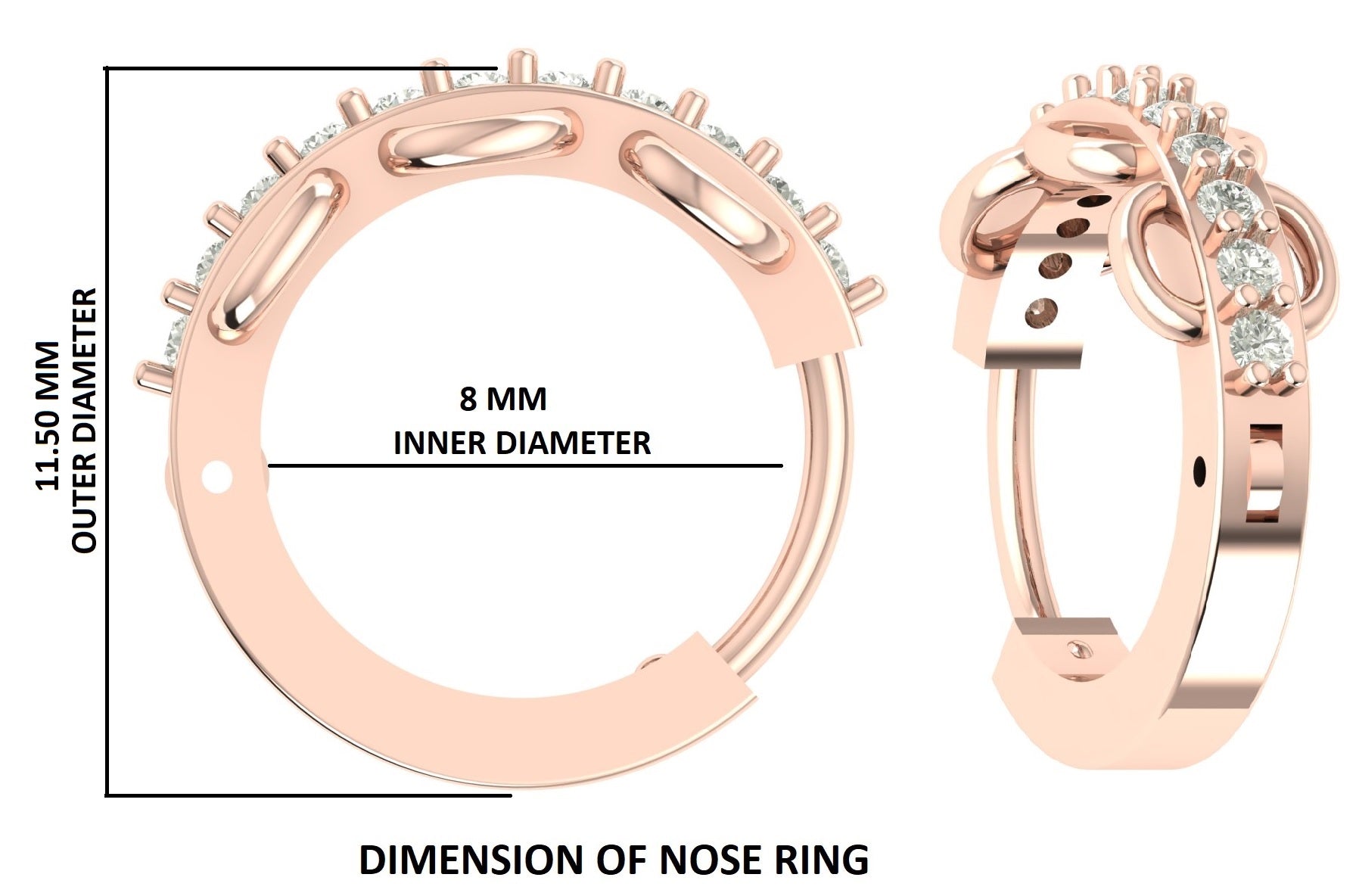 Natural White Round Diamond Nose Rings Engagement Wedding Gift Nose Ring 14K Solid Rose White Yellow Gold Nose Ring 0.08 CT KD972