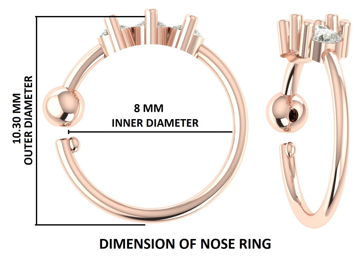 Natural White Round Diamond Nose Rings Engagement Wedding Gift Nose Ring 14K Solid Rose White Yellow Gold Nose Ring 0.06 CT KD976