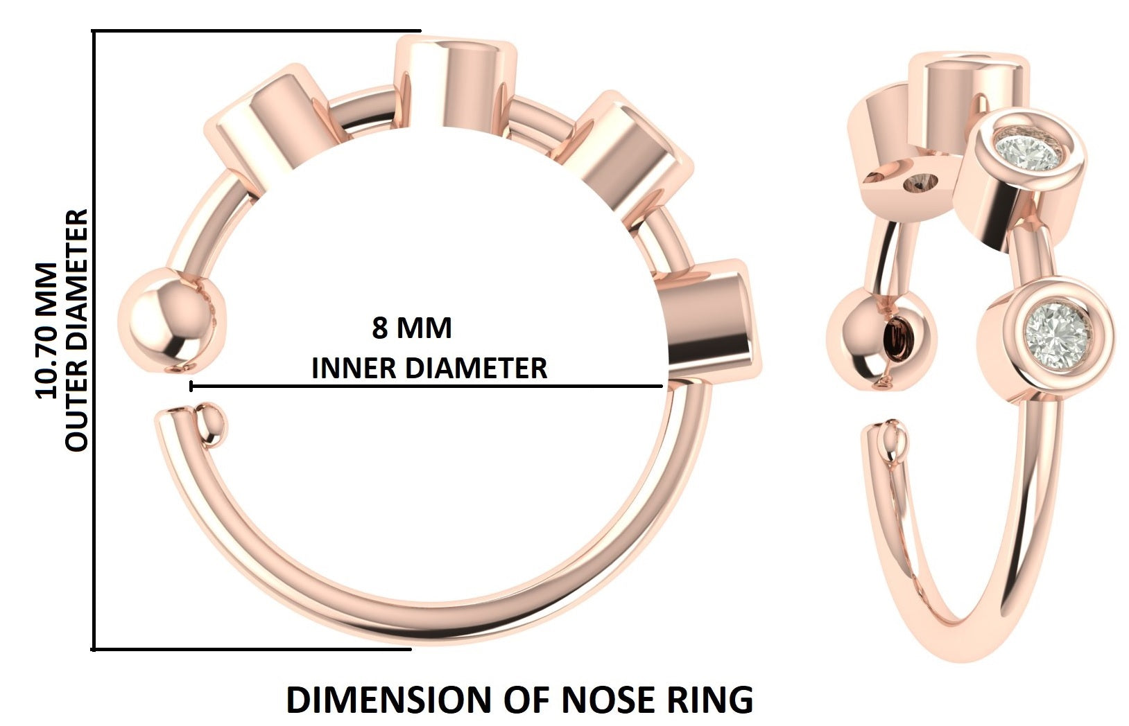 Natural White Round Diamond Nose Rings Engagement Wedding Gift Nose Ring 14K Solid Rose White Yellow Gold Nose Ring 0.03 CT KD980