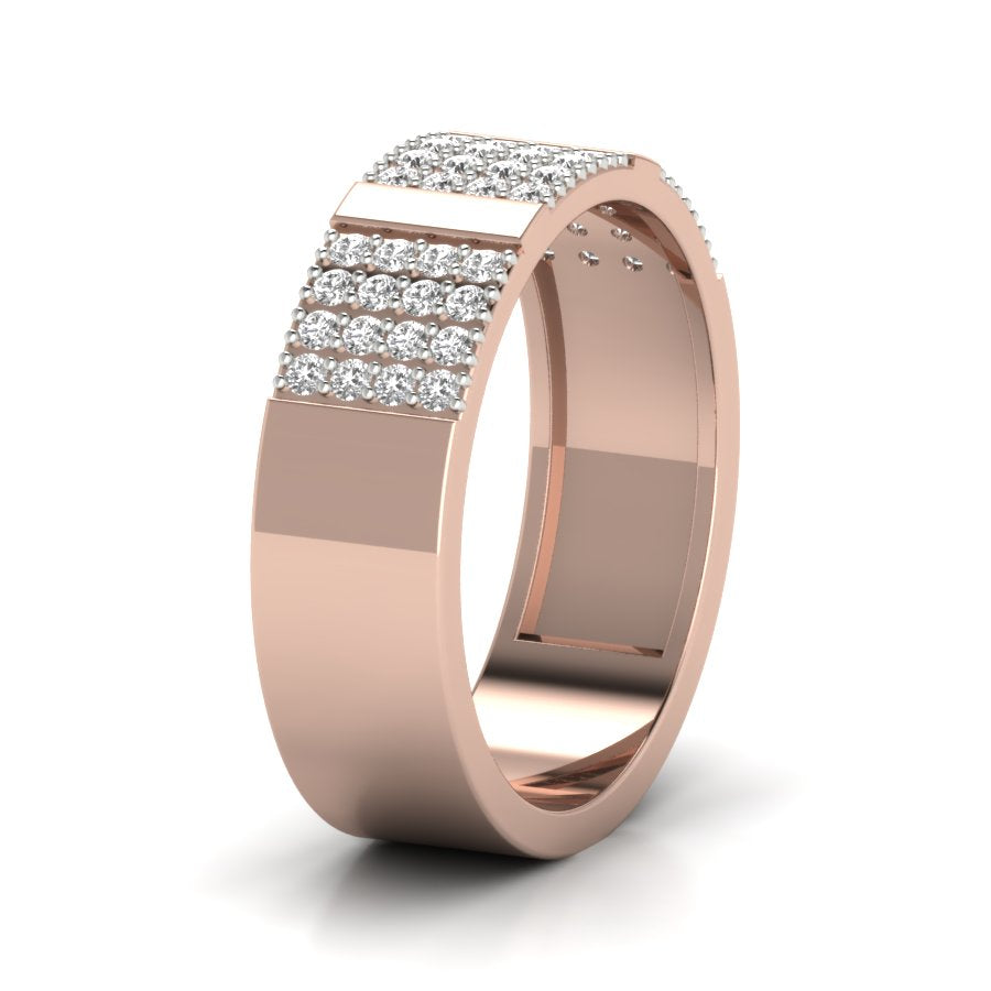 0.40 TW Pave Set Round Cut Lab Grown Diamond Flat Engagement Band Men's Wedding Band PR003