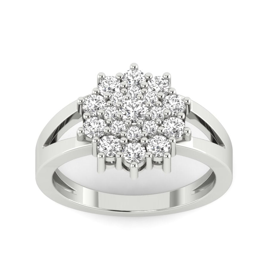 0.90 TW Designer Flower Wedding Ring Round Cut Lab Grown Diamond Split Band Ring Prong Set With gallery Ring Engagement Ring PR006