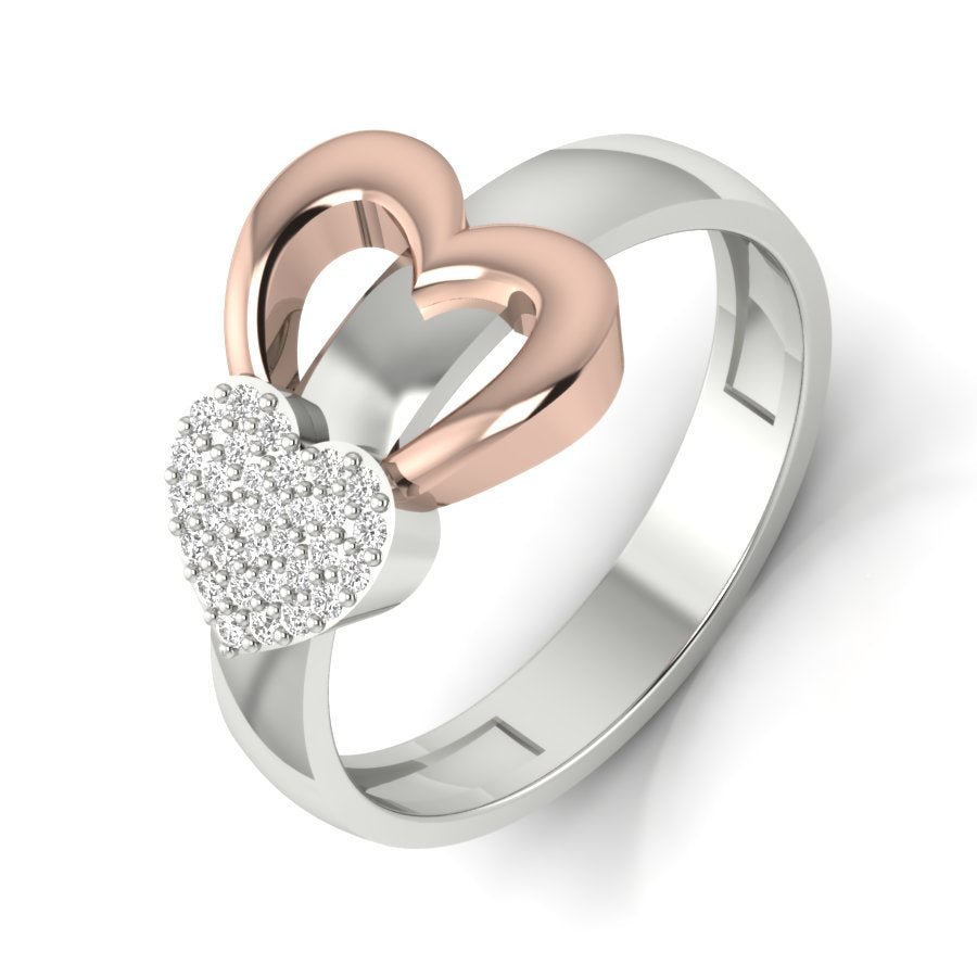 0.13 TW Entangled Hearts Design With Round Cut Lab Grown Diamond Ring 2 Tone Engagement Ring Bridal Wedding Ring PR030