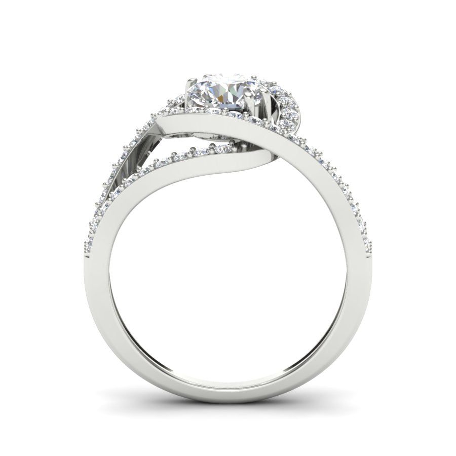 1.38 TW Round Cut Lab Grown Diamond Ring Twisted Band Halo With Split shank engagement Ring Bridal Wedding Ring PR080