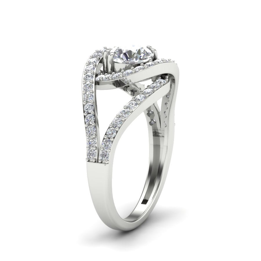 1.38 TW Round Cut Lab Grown Diamond Ring Twisted Band Halo With Split shank engagement Ring Bridal Wedding Ring PR080