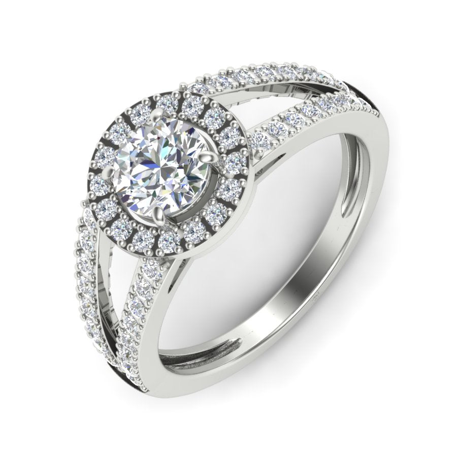 1.30 TW Round Cut Lab Grown Diamond Ring Halo Setting With Split shank engagement Ring Bridal Wedding Ring PR085